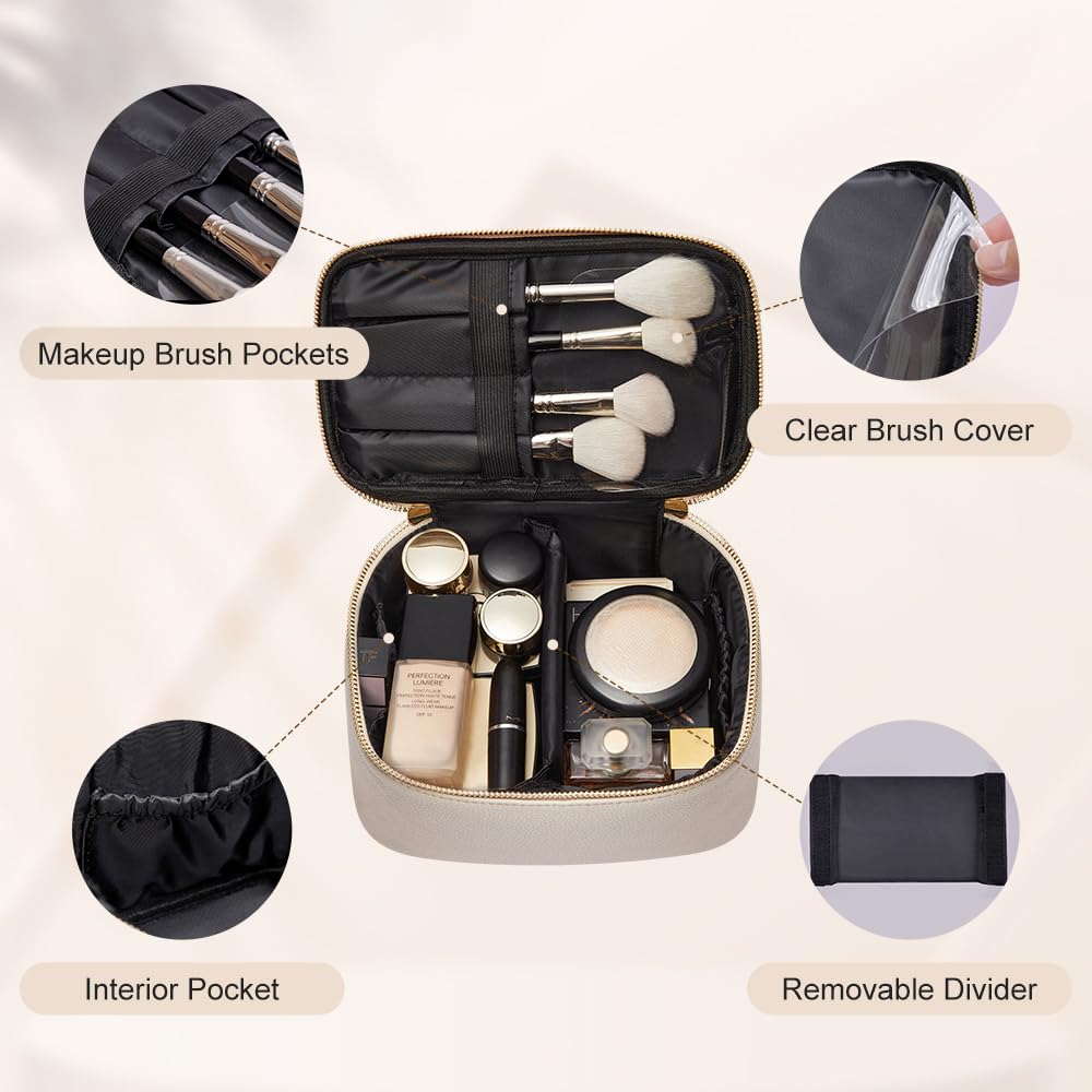 Camdeez ROWNYEON Makeup Bag — Portable Travel Cosmetic Organizer for Women, Beige