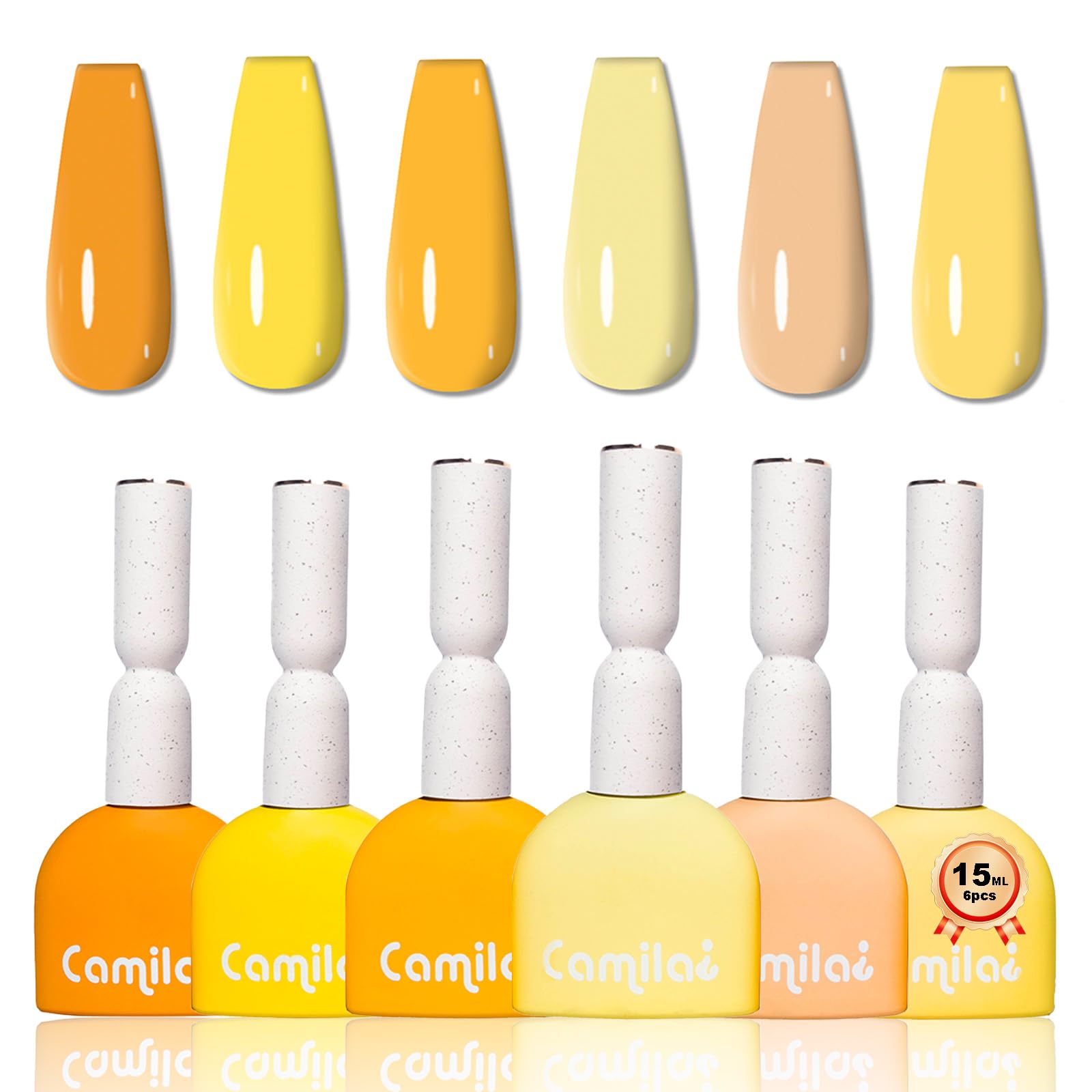 CAMILA Neon Yellow Gel Nail Polish Set – 6x15ml, Soak Off UV/LED, High Pigment