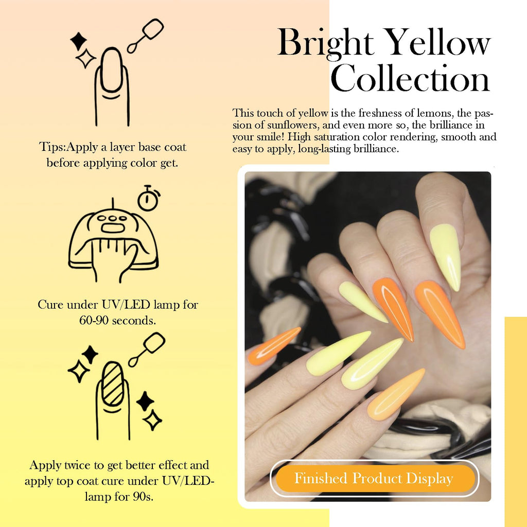CAMILA Neon Yellow Gel Nail Polish Set – 6x15ml, Soak Off UV/LED, High Pigment