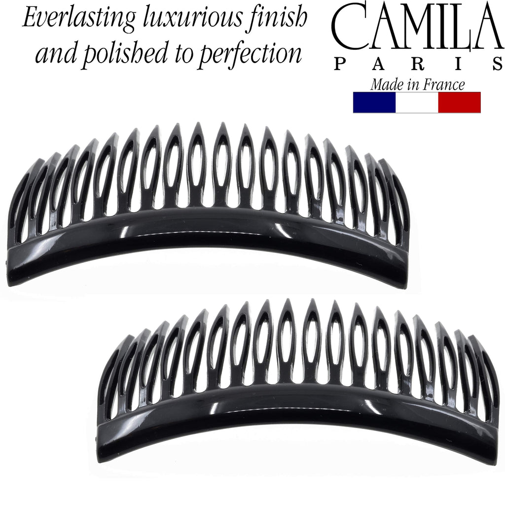 Camila Paris CP2946 French Hair Side Comb – Small, Rounded Black | Strong Hold Hair Clips