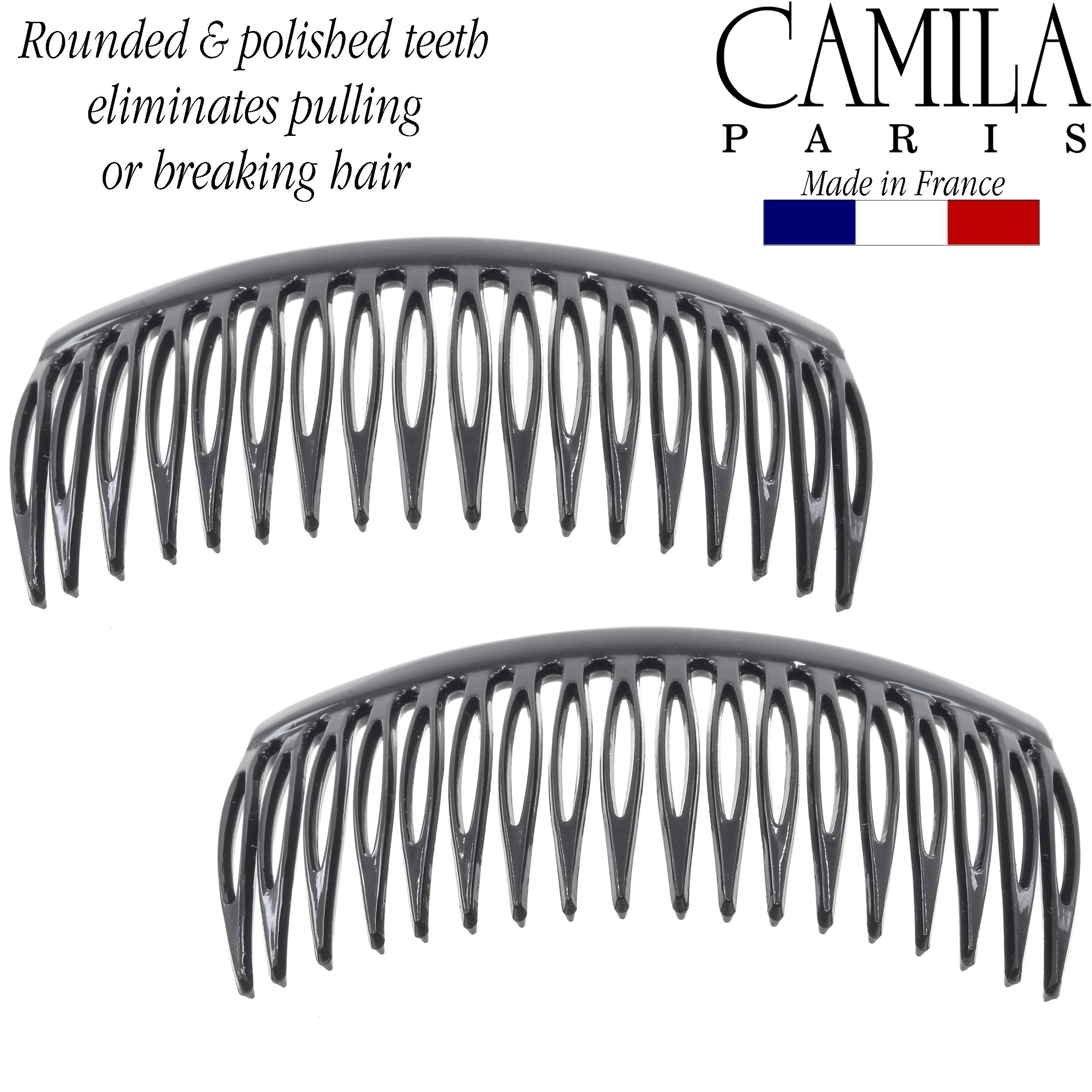 Camila Paris CP2946 French Hair Side Comb – Small, Rounded Black | Strong Hold Hair Clips