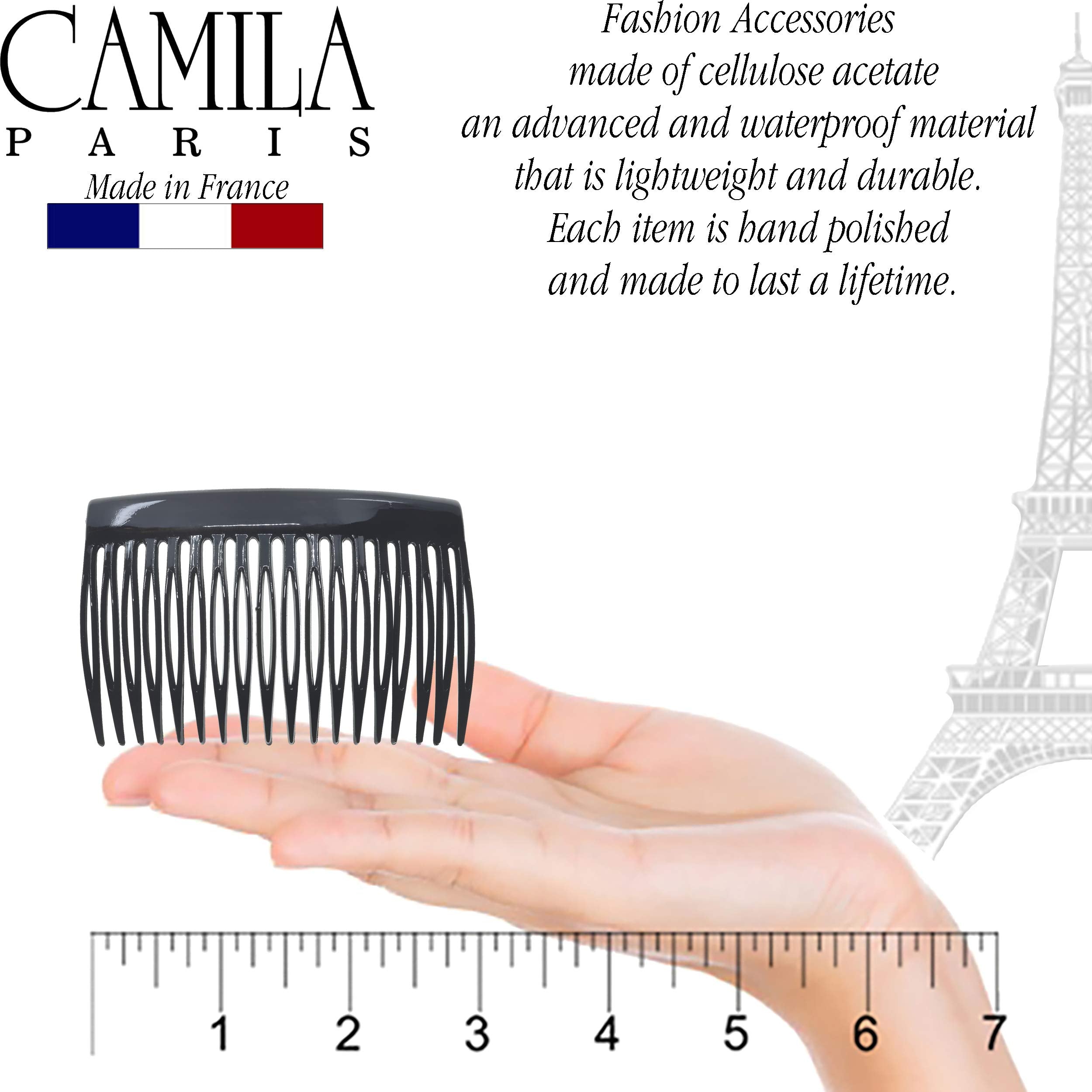 Camila Paris CP2946 French Hair Side Comb – Small, Rounded Black | Strong Hold Hair Clips