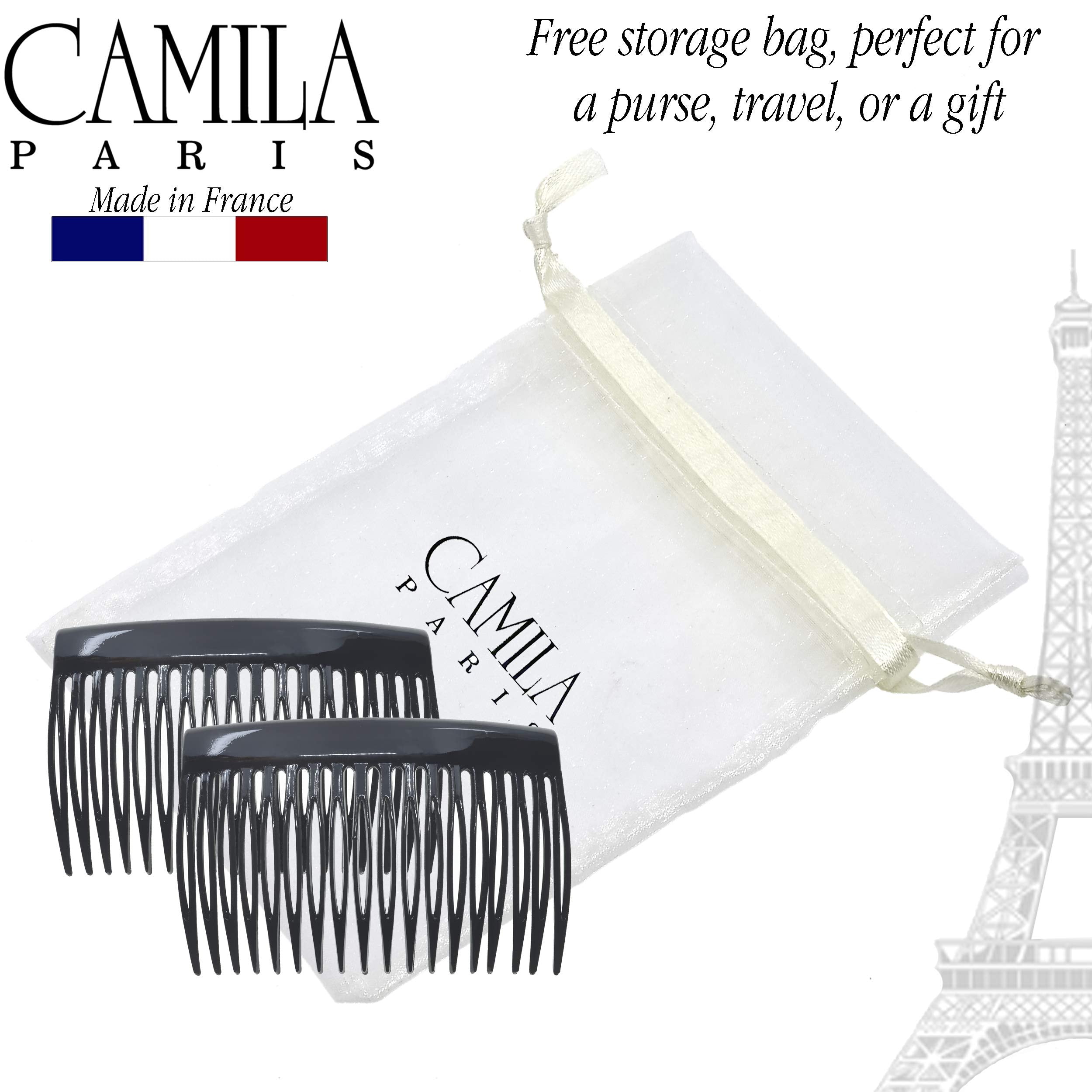 Camila Paris CP2946 French Hair Side Comb – Small, Rounded Black | Strong Hold Hair Clips
