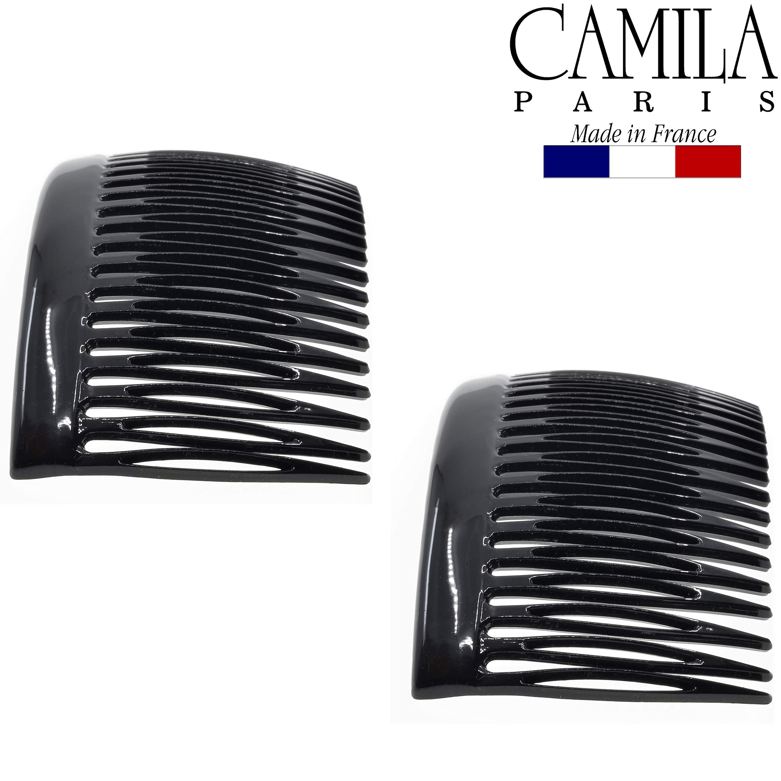 Camila Paris CP2946 French Hair Side Comb – Small, Rounded Black | Strong Hold Hair Clips