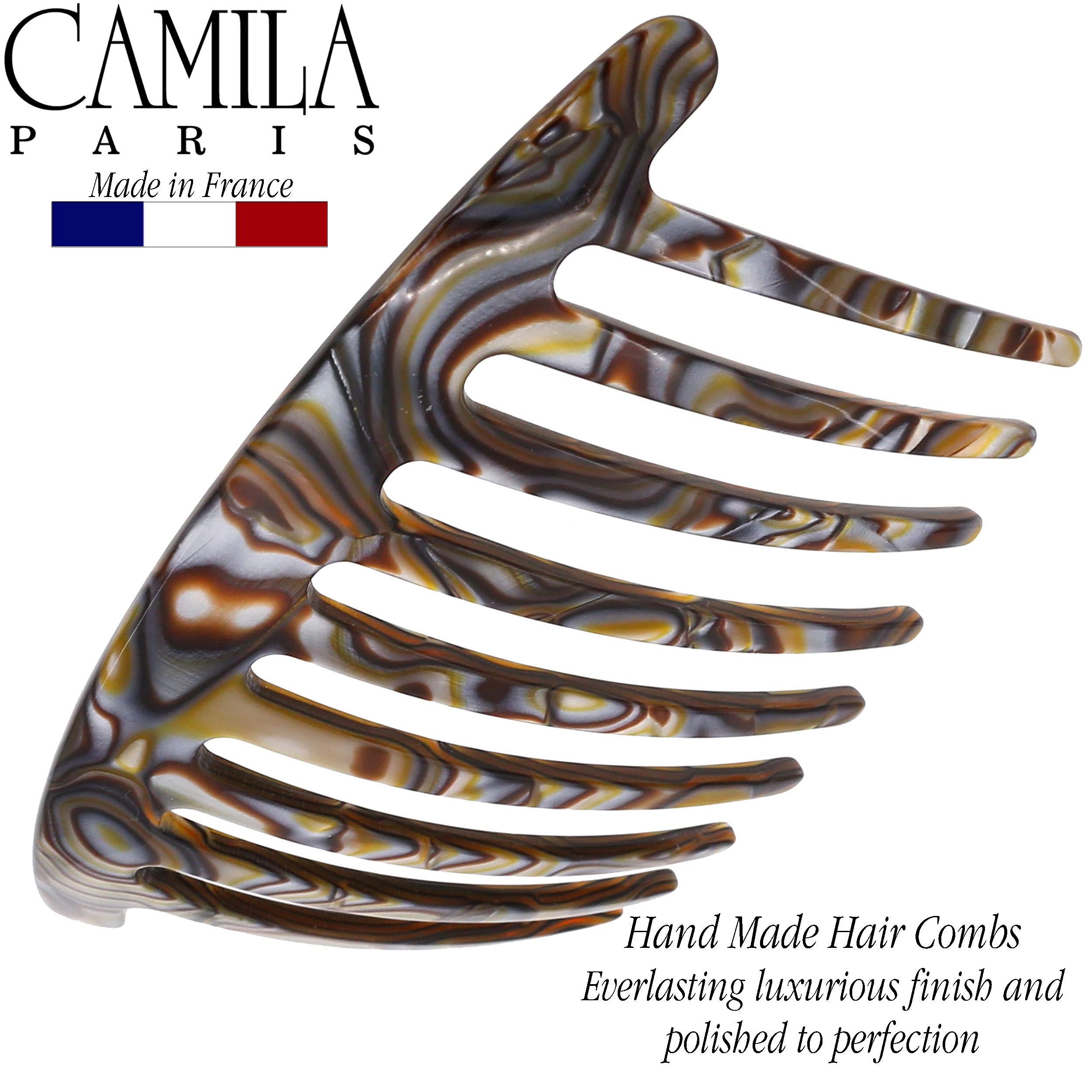 Camila Paris CP3182 French Handmade Side Comb – Onyx 4-Inch Curved Hair Clip