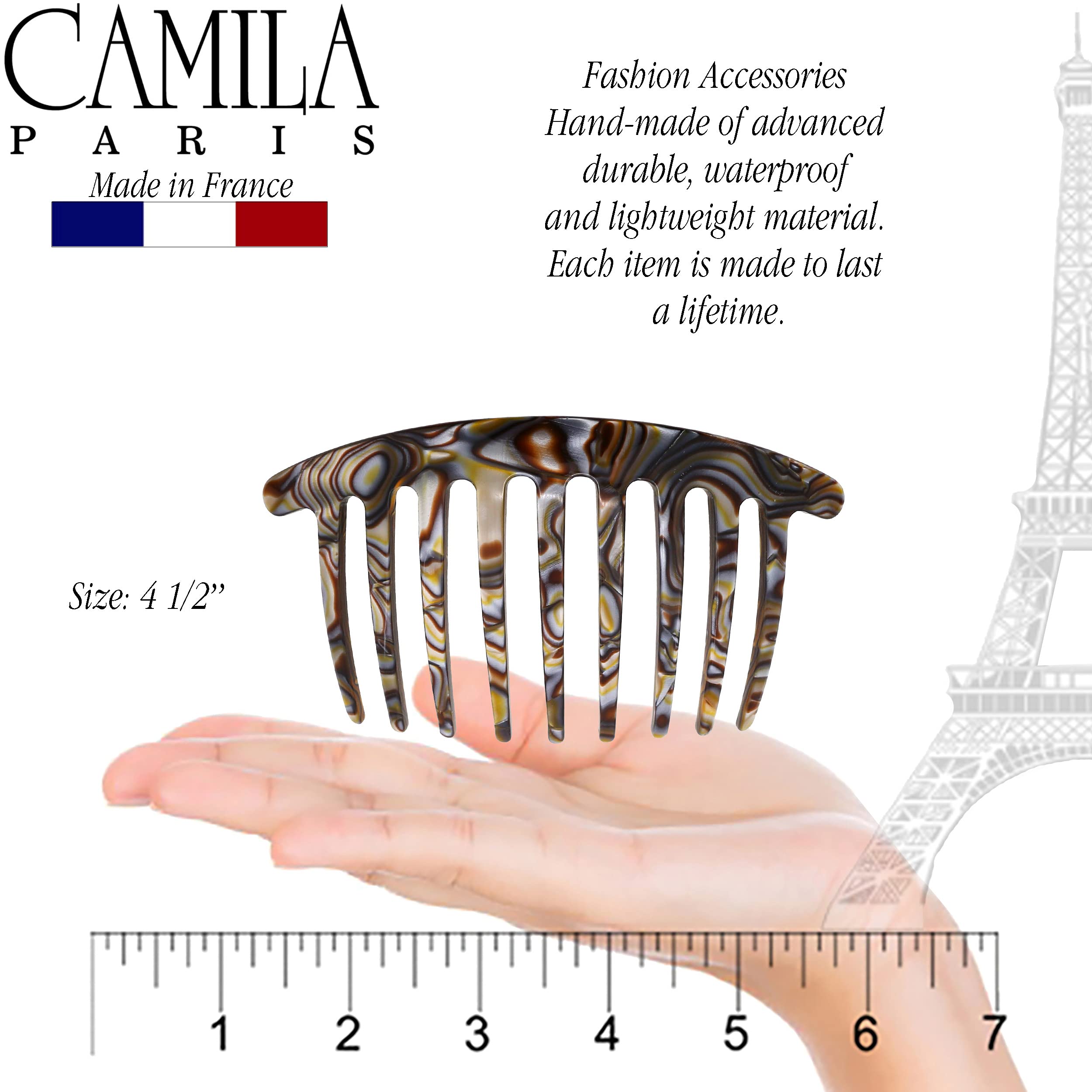 Camila Paris CP3182 French Handmade Side Comb – Onyx 4-Inch Curved Hair Clip