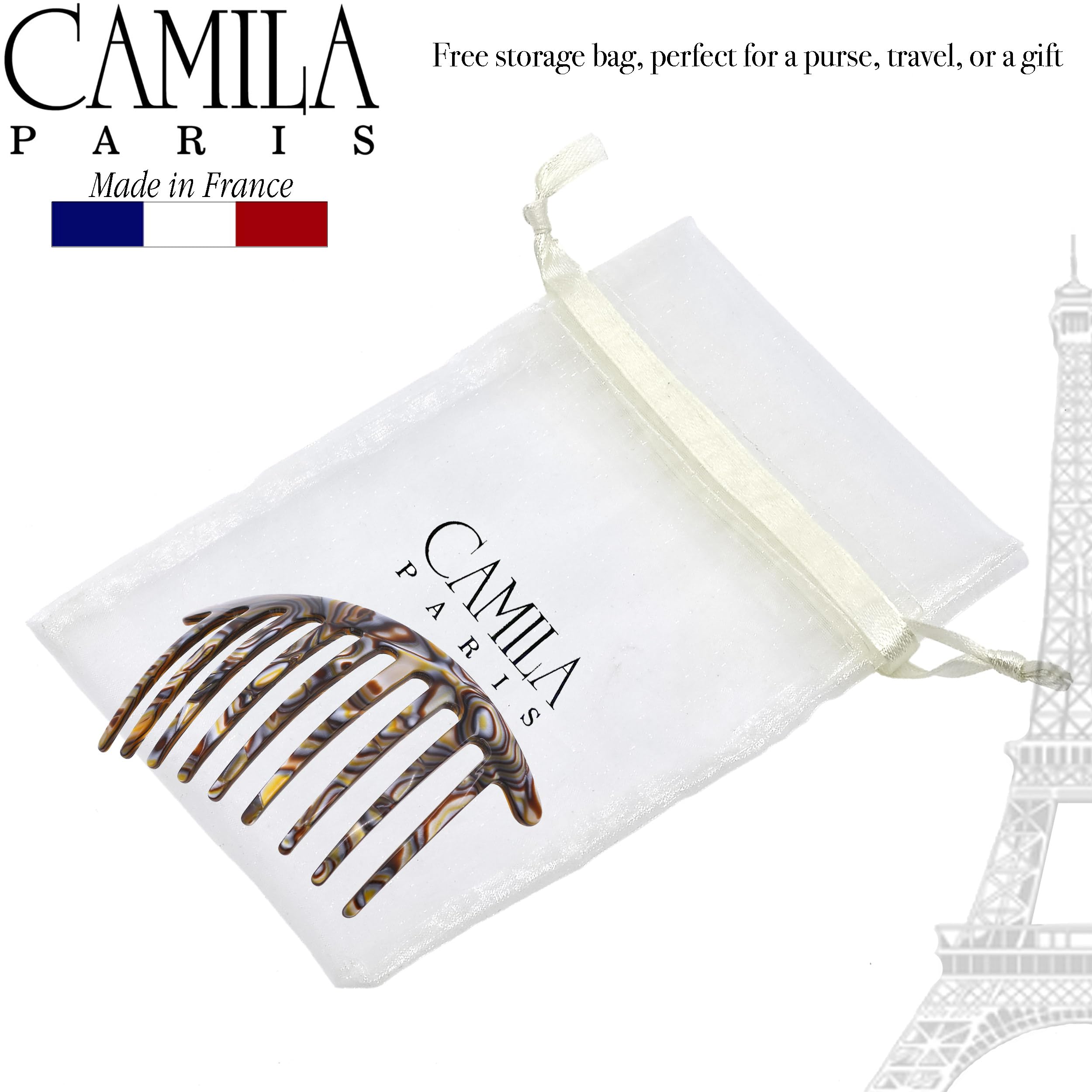 Camila Paris CP3182 French Handmade Side Comb – Onyx 4-Inch Curved Hair Clip