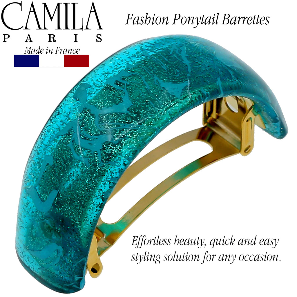 Camila Paris CP3300 Turquoise French Hair Barrette – Strong Hold Clip for Fine Long Hair | Made in France