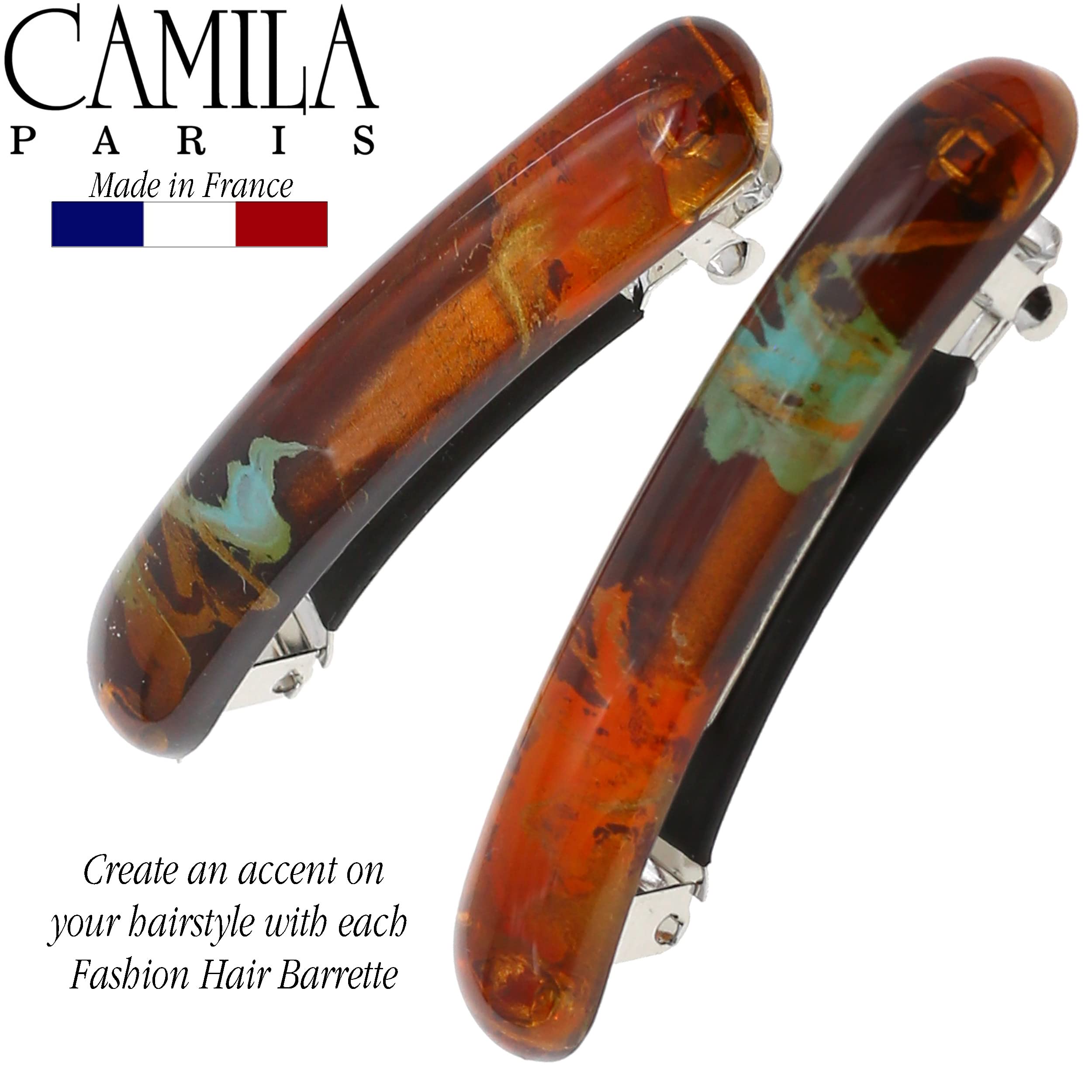 Camila Paris CP3328 French Hair Barrette Clip – 2-Pack (Orange), Strong Hold with Rubberized Clasp, Made in France