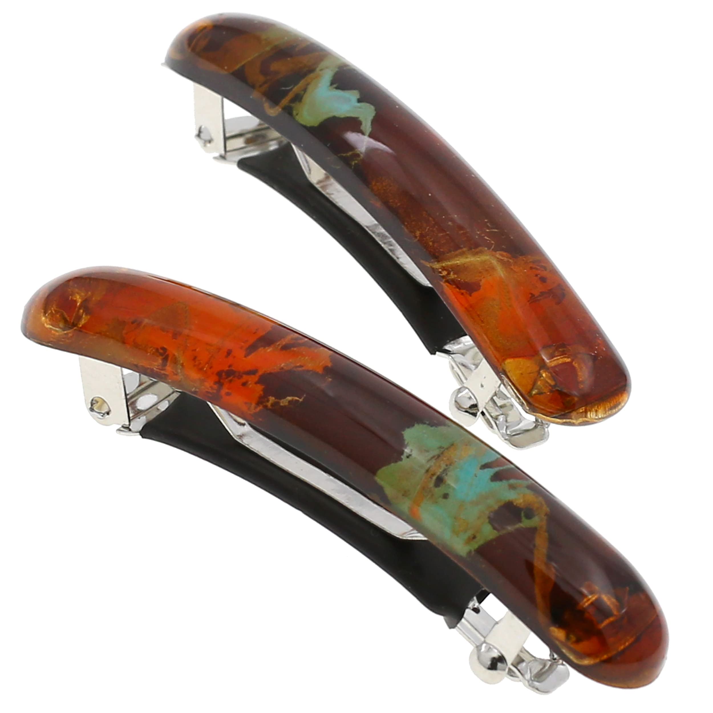 Camila Paris CP3328 French Hair Barrette Clip – 2-Pack (Orange), Strong Hold with Rubberized Clasp, Made in France