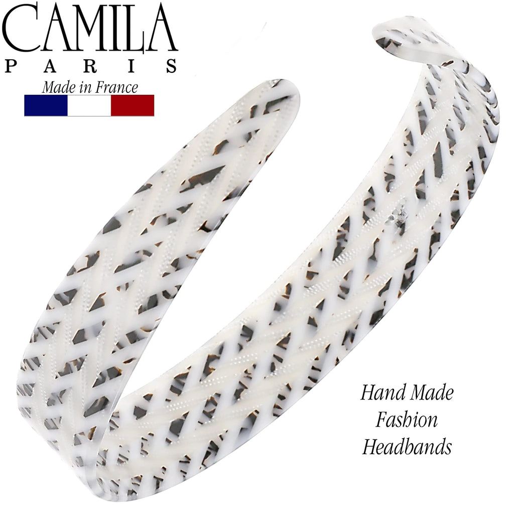 Camila Paris CP3465 French Headband – Handmade White & Gray, No-Slip Grip, Flexible & Durable