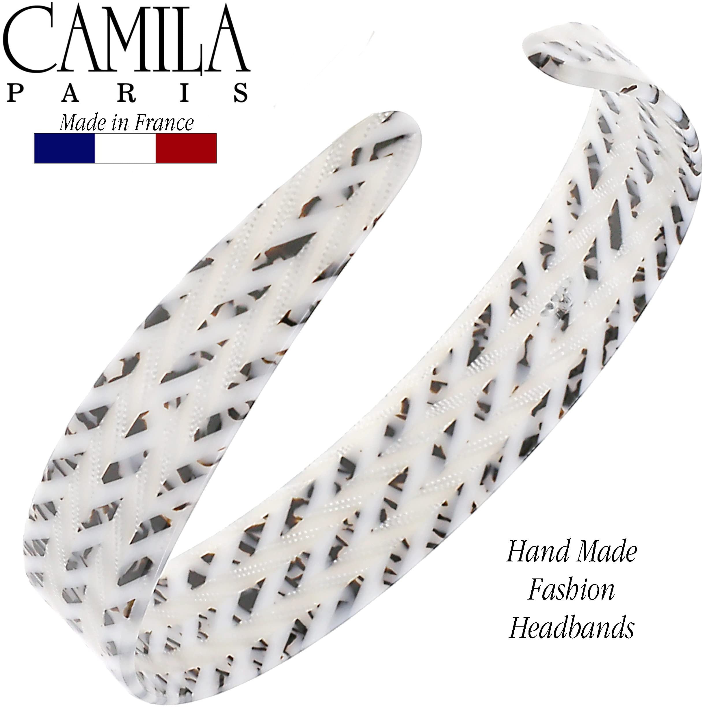 Camila Paris CP3465 French Headband – Handmade White & Gray, No-Slip Grip, Flexible & Durable
