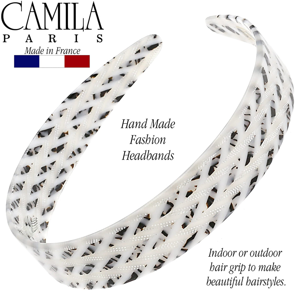 Camila Paris CP3465 French Headband – Handmade White & Gray, No-Slip Grip, Flexible & Durable