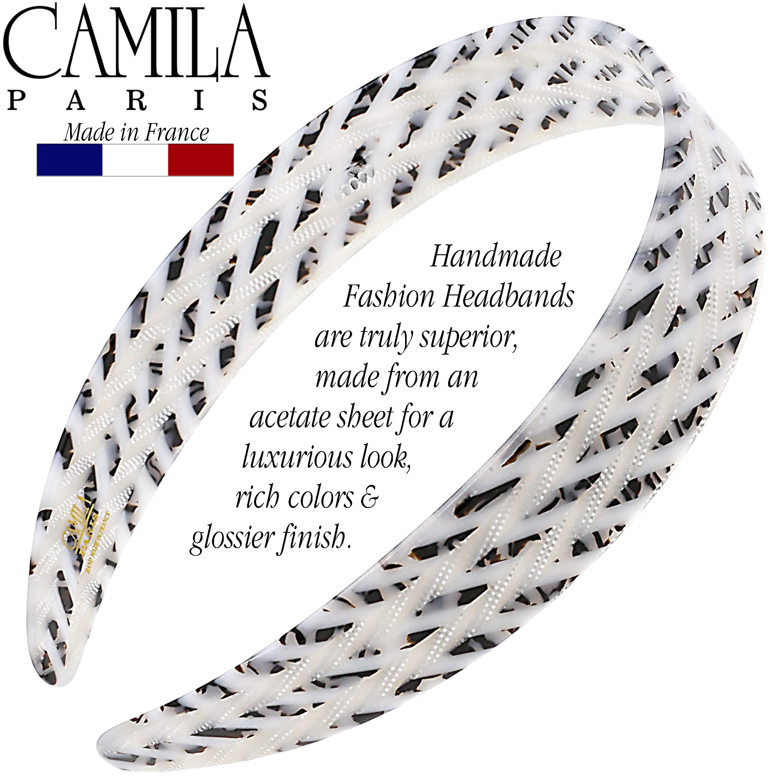 Camila Paris CP3465 French Headband – Handmade White & Gray, No-Slip Grip, Flexible & Durable