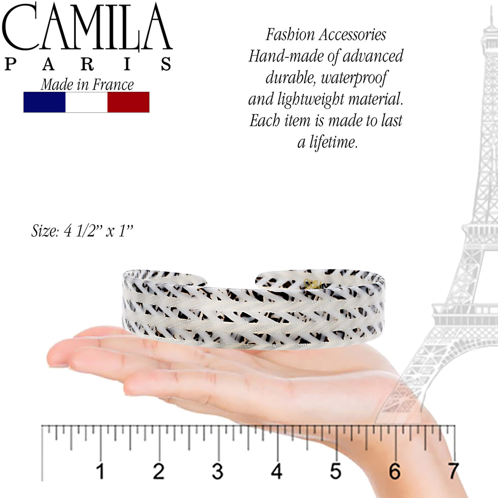Camila Paris CP3465 French Headband – Handmade White & Gray, No-Slip Grip, Flexible & Durable
