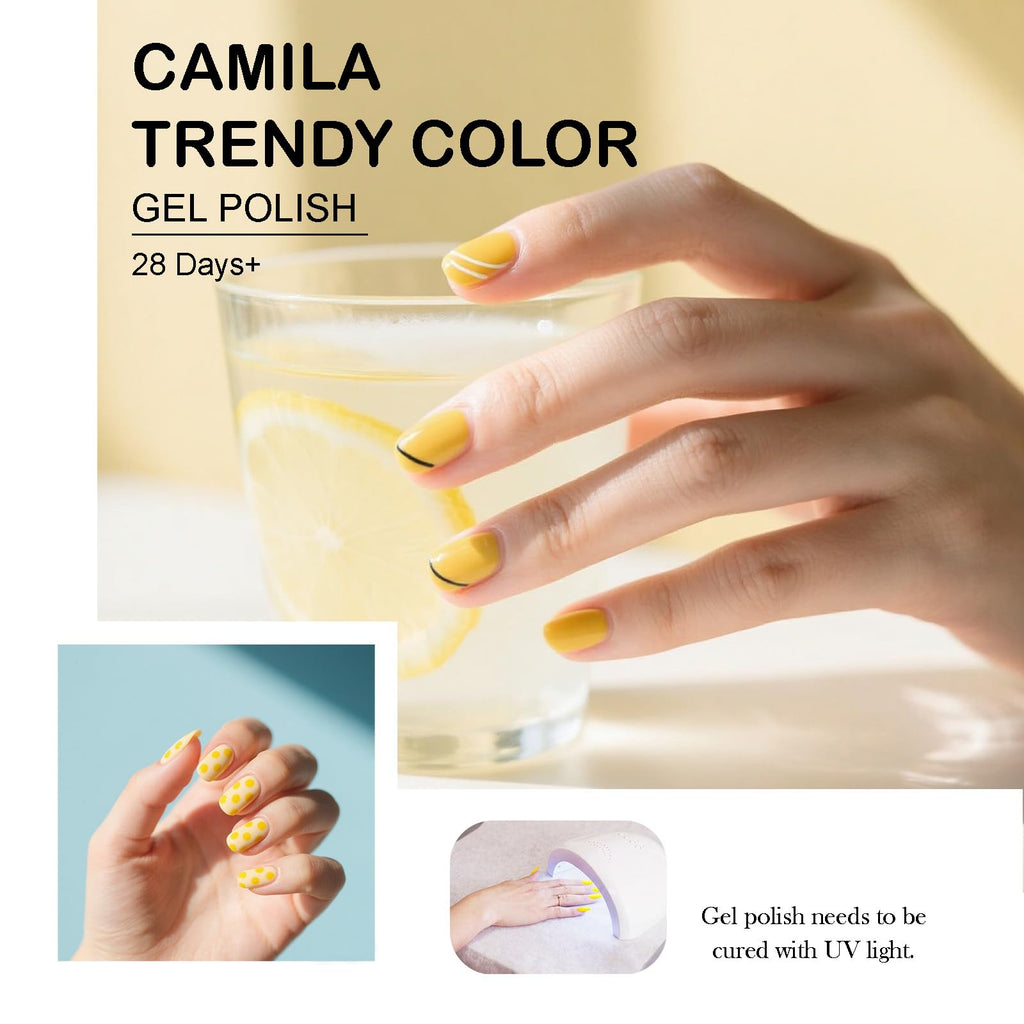 CAMILA 6-Piece Yellow Gel Nail Polish Set – HEMA-Free, UV/LED Soak-Off, High Pigment & Long-Lasting Shine