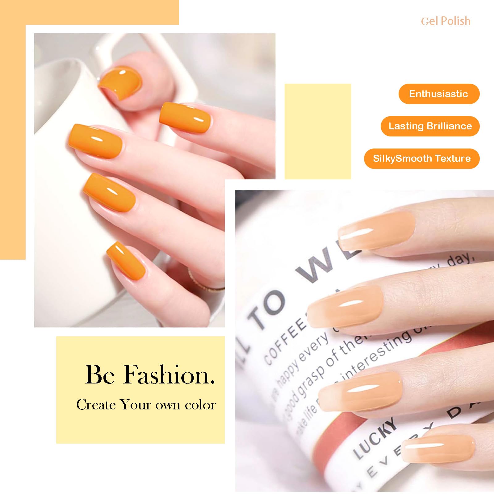CAMILA 6-Piece Yellow Gel Nail Polish Set – HEMA-Free, UV/LED Soak-Off, High Pigment & Long-Lasting Shine