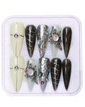 CAMILCY Press On Nails – Handmade Luxury Reusable Almond Armor Tip, Hand-Painted 3D Finish (10pcs)