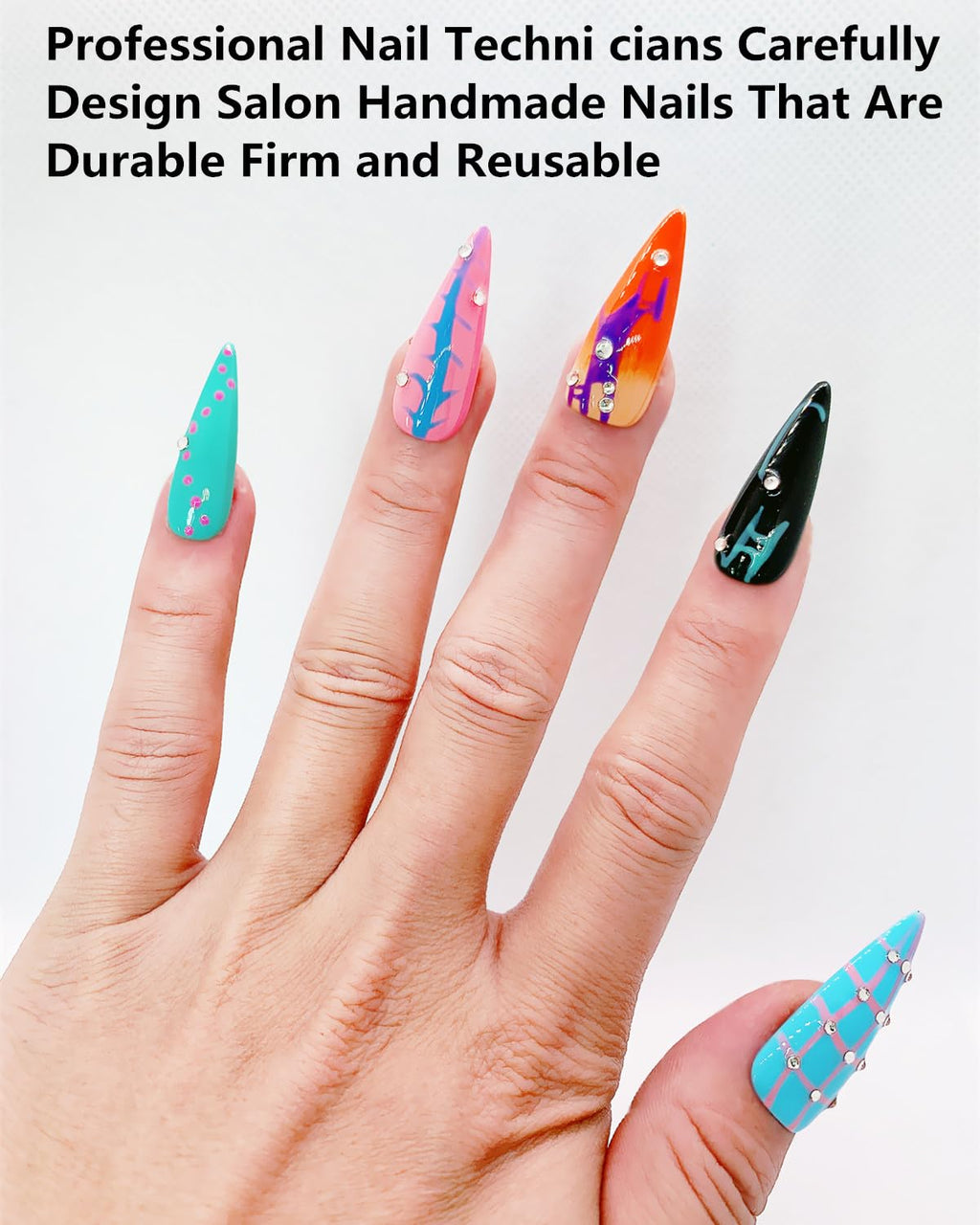 CAMILCY Luxury Press-On Nails – Handmade, Reusable Almond Tips (10pcs A023)