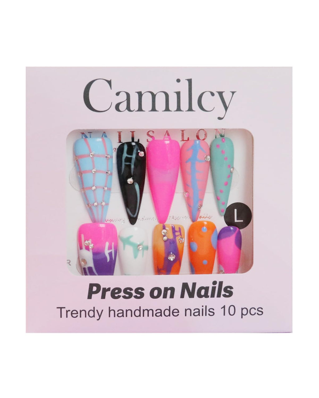 CAMILCY Luxury Press-On Nails – Handmade, Reusable Almond Tips (10pcs A023)