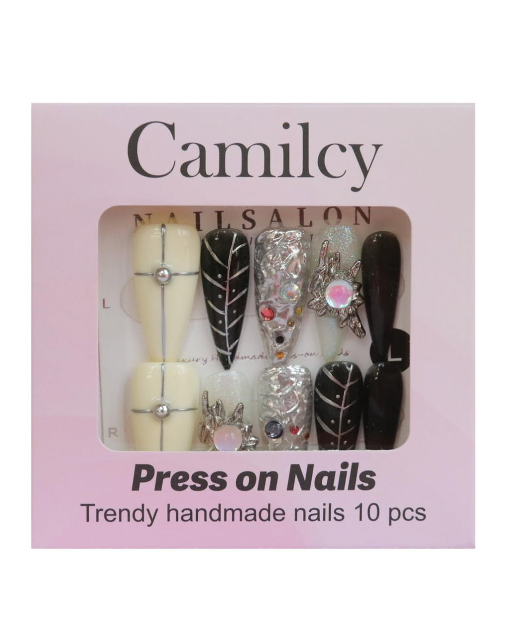 CAMILCY Press On Nails – Handmade Luxury Reusable Almond Armor Tip, Hand-Painted 3D Finish (10pcs)