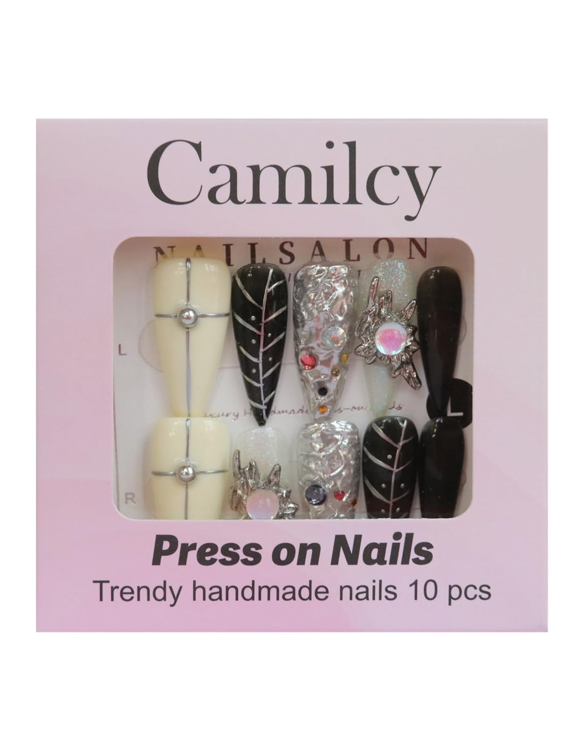 CAMILCY Press On Nails – Handmade Luxury Reusable Almond Armor Tip, Hand-Painted 3D Finish (10pcs)