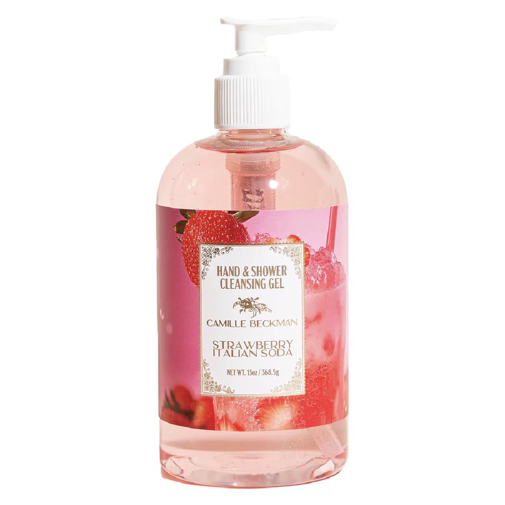 Camille Beckman Strawberry Italian Soda Hand & Shower Cleansing Gel – Gentle Moisturizing Body Wash, 13 oz