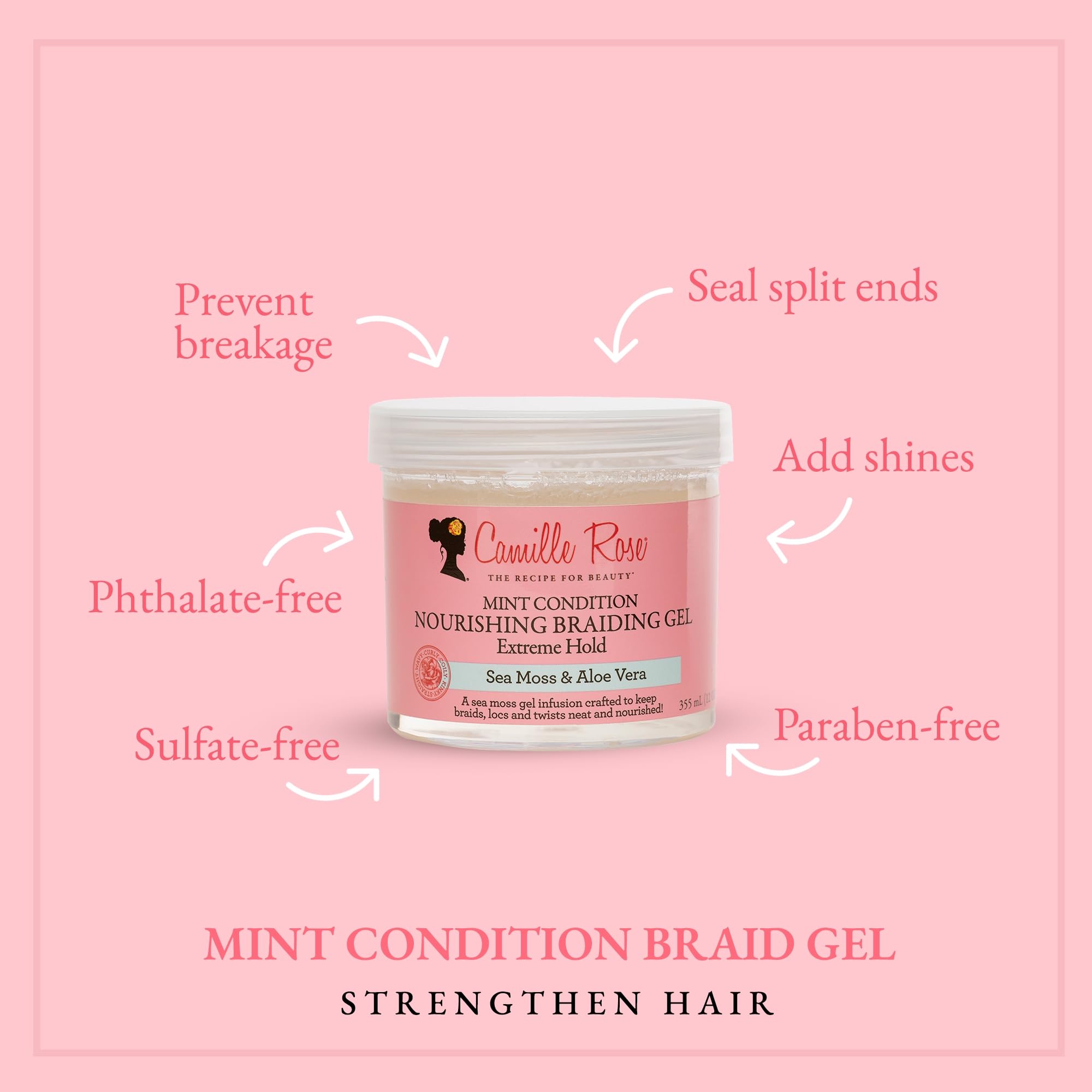 Camille Rose Mint Condition Braiding Gel – Sea Moss & Aloe Vera, 12 oz