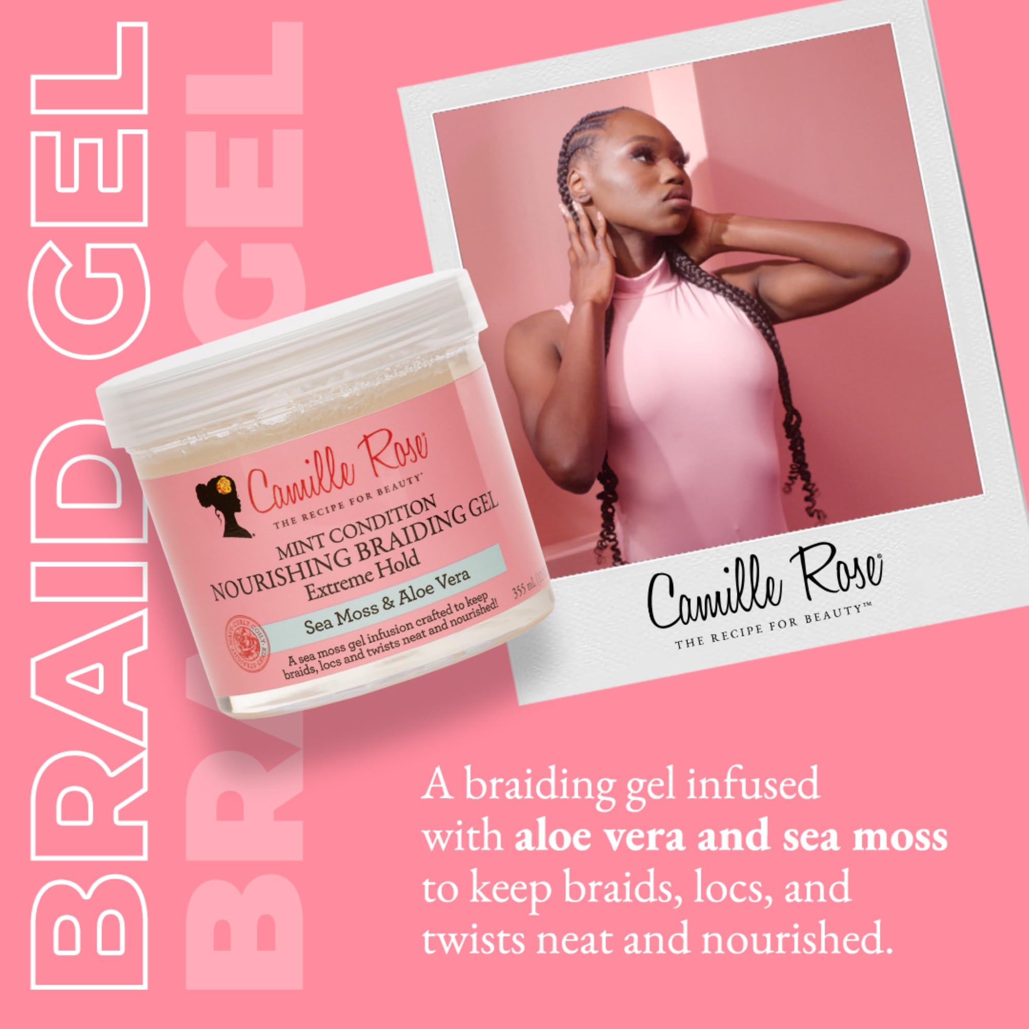 Camille Rose Mint Condition Braiding Gel – Sea Moss & Aloe Vera, 12 oz