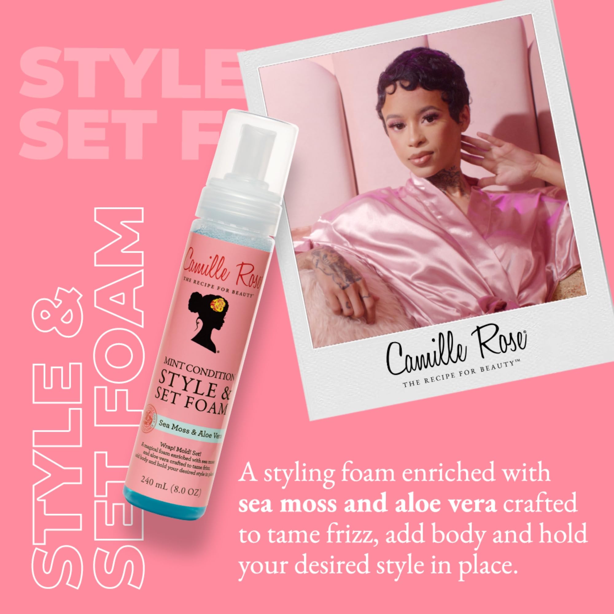 Camille Rose Mint Condition Style & Set Foam – Sea Moss & Aloe Vera Hair Mousse, Curl Definition, Volumizing & Frizz Control | 8 oz