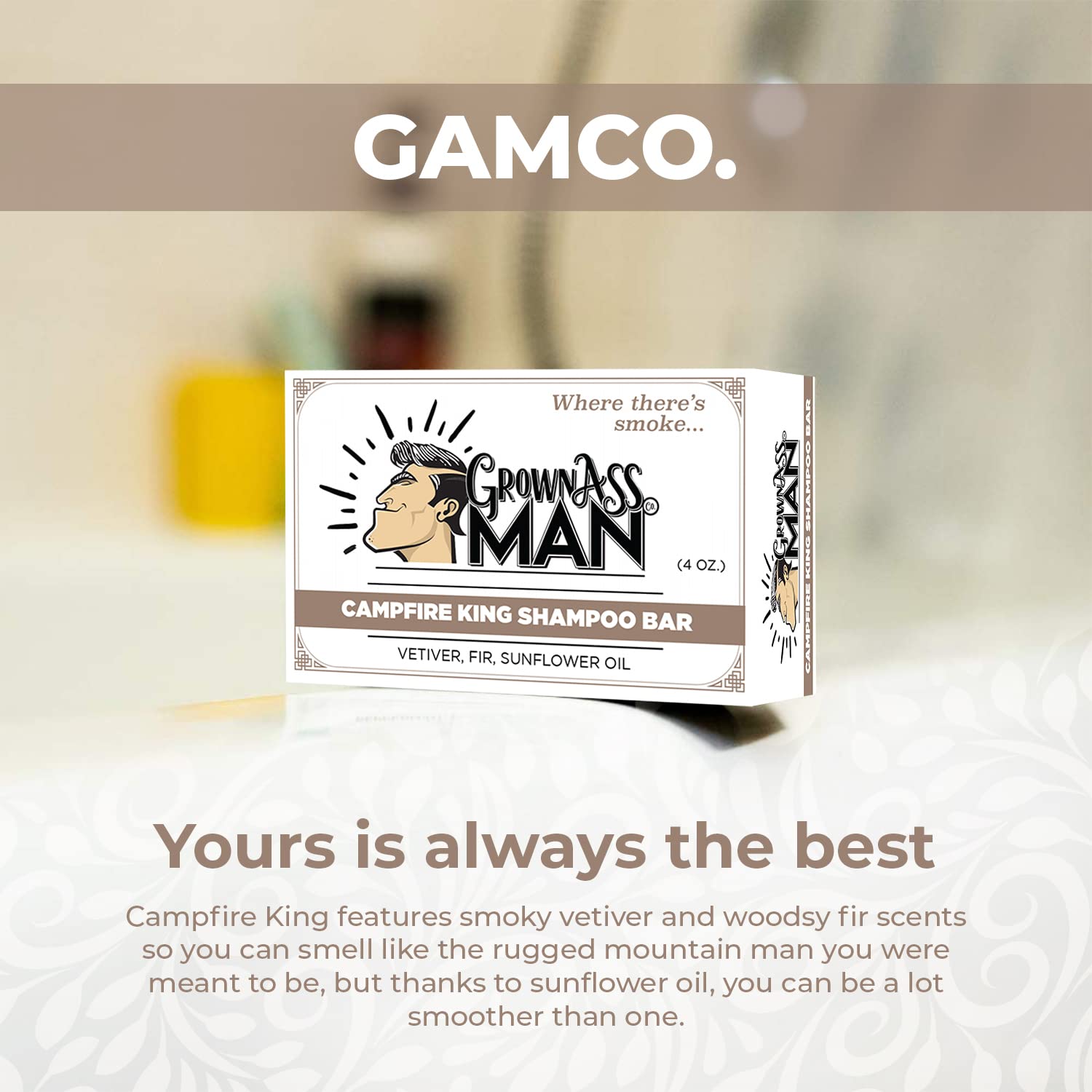 Grown Ass Man Co. Campfire King Solid Shampoo Bar — 3-in-1 Hair, Beard & Body, Plastic Free