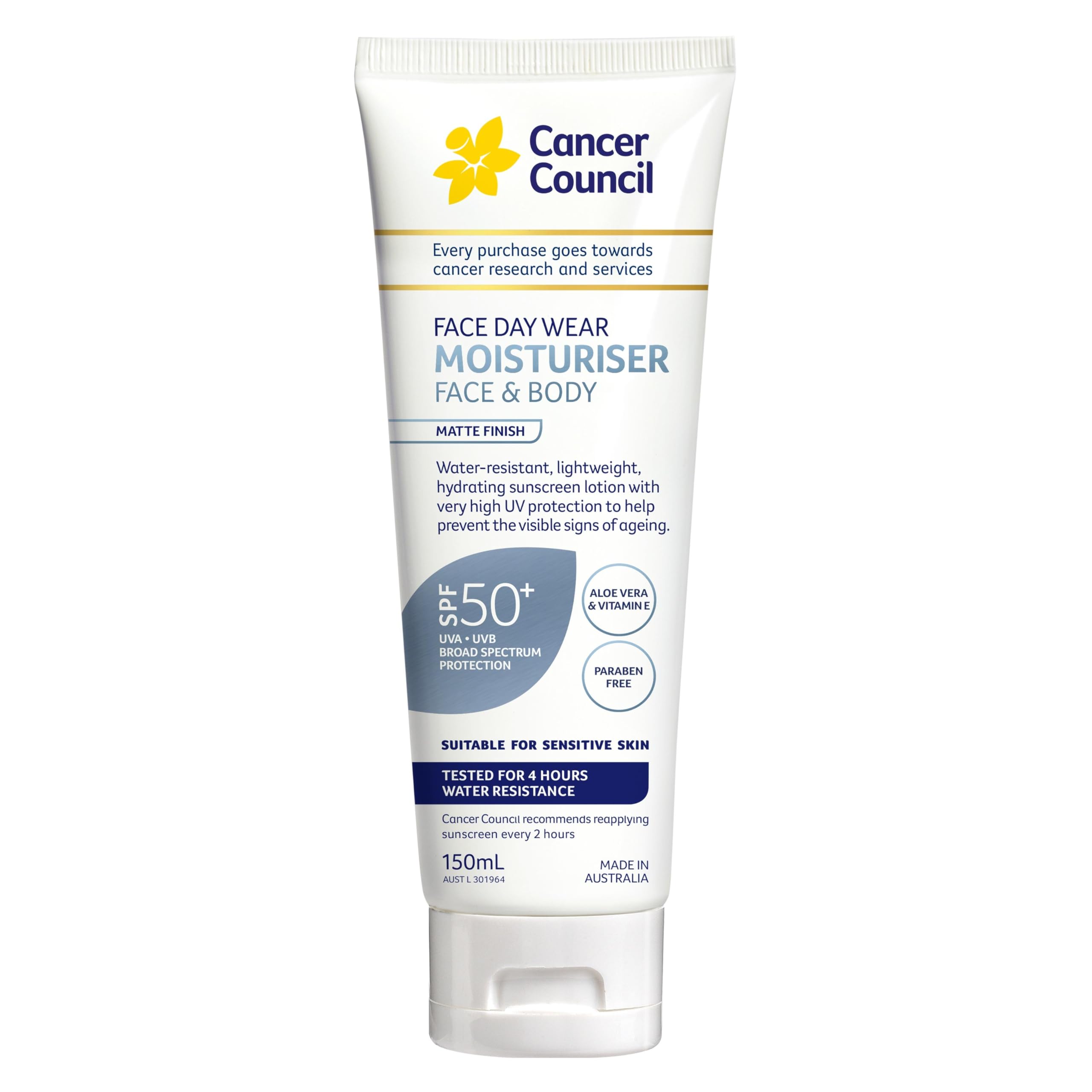 Cancer Council SPF 50+ Day Wear Face Matte Invisible | 4hr Water-Resistant, 75ml