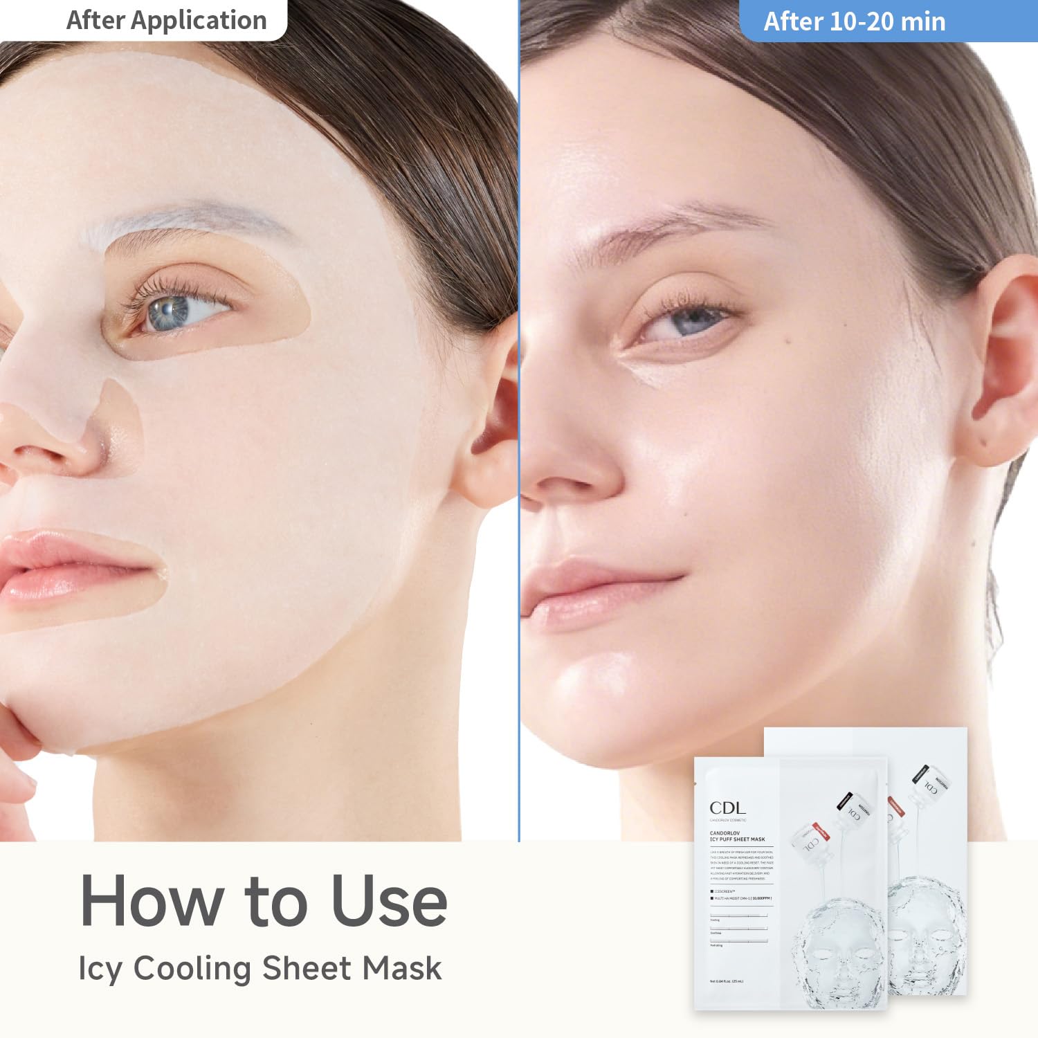 CANDORLOV CDL Icy Puff Sheet Mask – Cooling, Hydration & Firmness (10 Sheets)