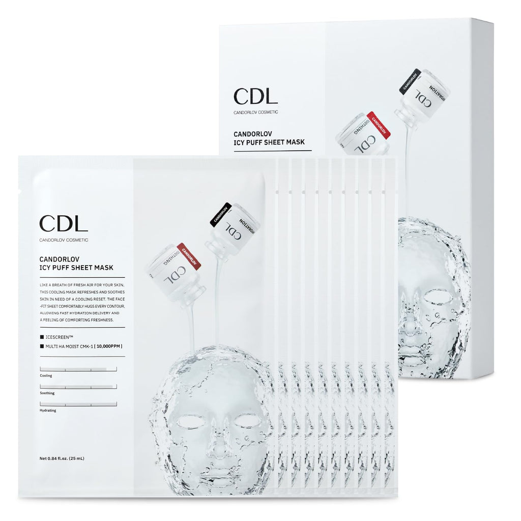 CANDORLOV CDL Icy Puff Sheet Mask – Cooling, Hydration & Firmness (10 Sheets)