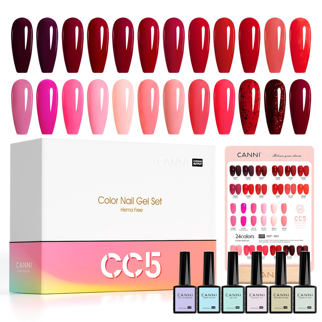 CANNI 30-Pcs Red Gel Nail Polish Set – 9ml, Fire to Burgundy, Soak-Off UV/LED