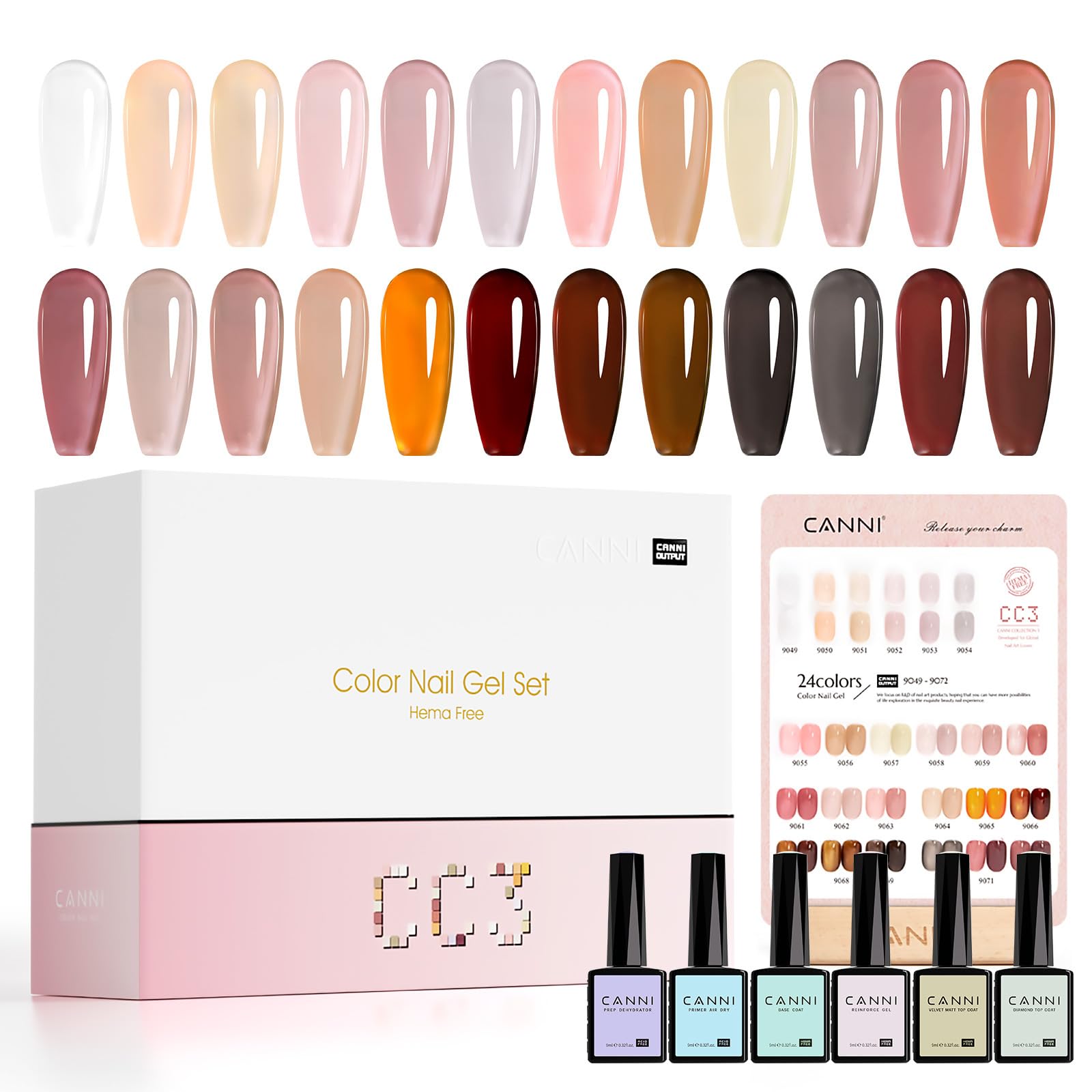 CANNI 30Pcs Jelly Gel Nail Polish Set – 9ml Nude to Red Shades for French Manicure