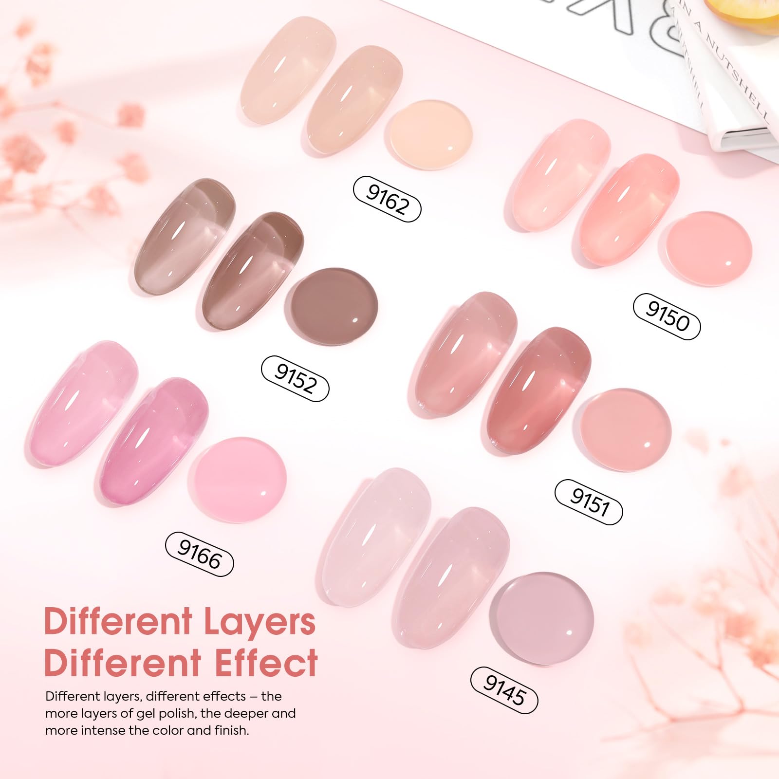 CANNI 6 Colors 9ml Sheer Jelly Pink Gel Nail Polish Set – Neutral Transparent Pink Kit