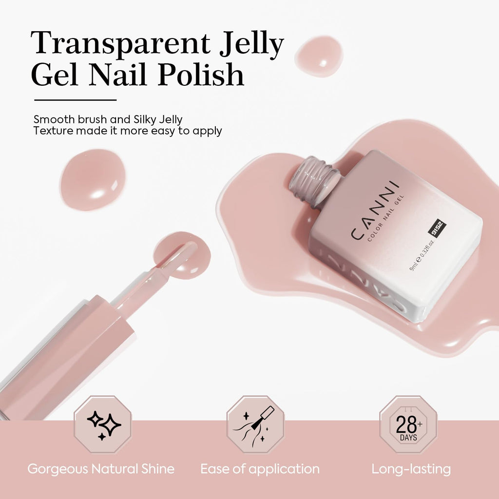 CANNI 6 Colors 9ml Sheer Jelly Pink Gel Nail Polish Set – Neutral Transparent Pink Kit