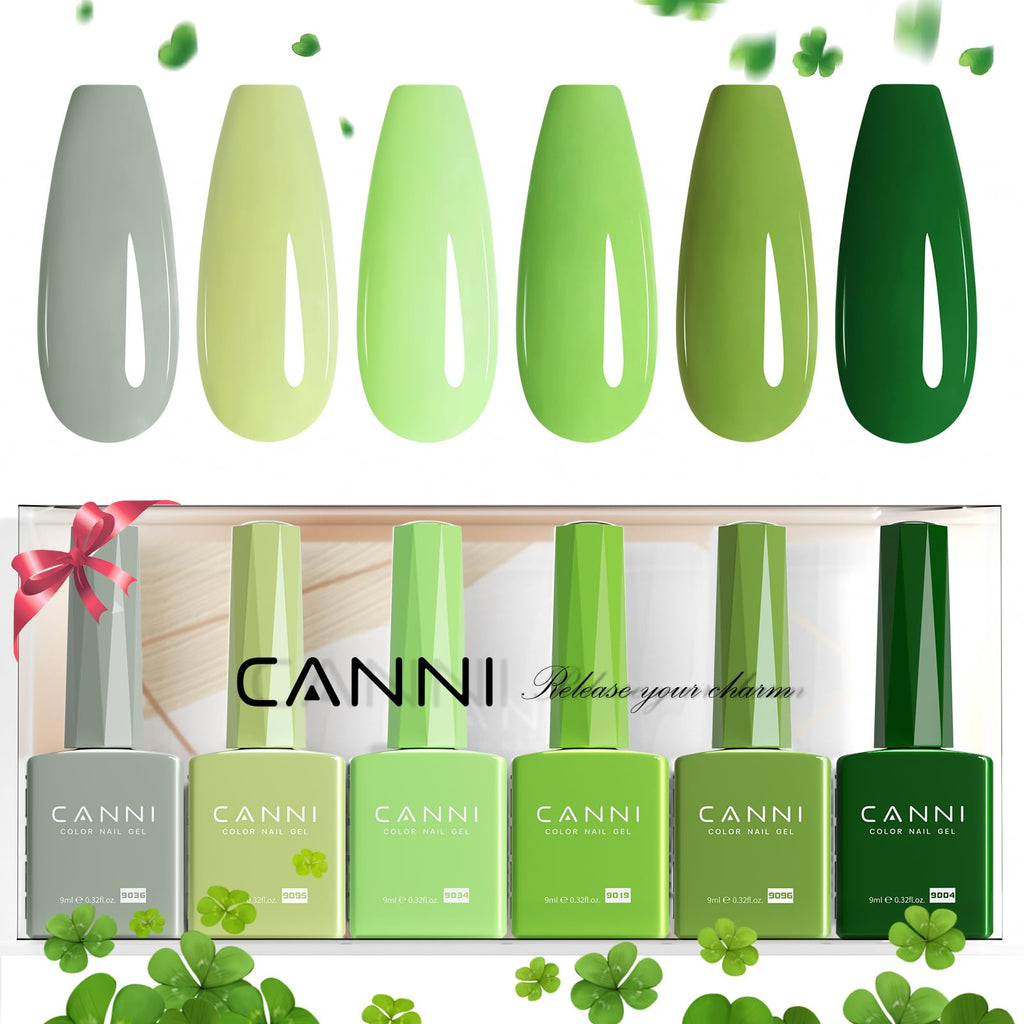 CANNI 6Pcs Emerald Green Gel Nail Polish Set – HEMA-Free, 9ml Each | Forest & Olive Shades