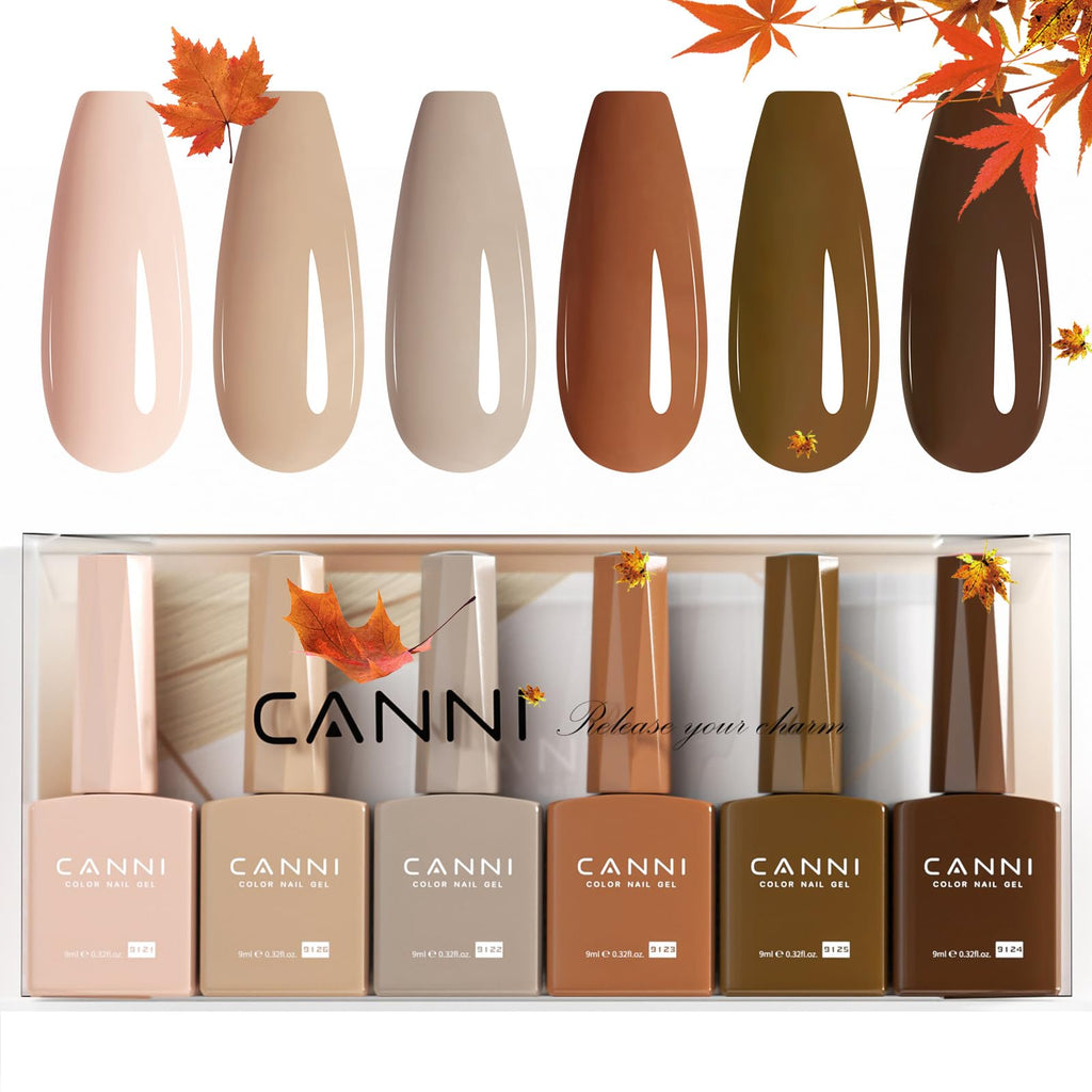 CANNI 6Pcs 9ml HEMA-Free Nude Brown Fall Gel Nail Polish Set – DIY at Home & Gift Ready