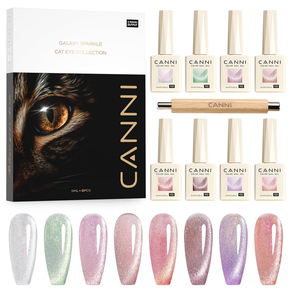 CANNI 8-Pcs Cat Eye Gel Nail Polish Set – 9ml Magnetic Shimmer Colors Kit