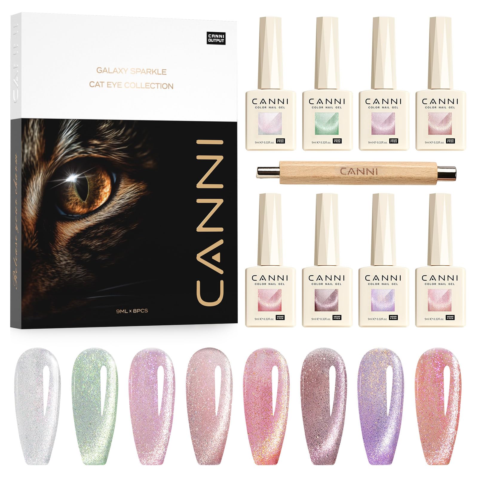 CANNI 8-Pcs Cat Eye Gel Nail Polish Set – 9ml Magnetic Shimmer Colors Kit