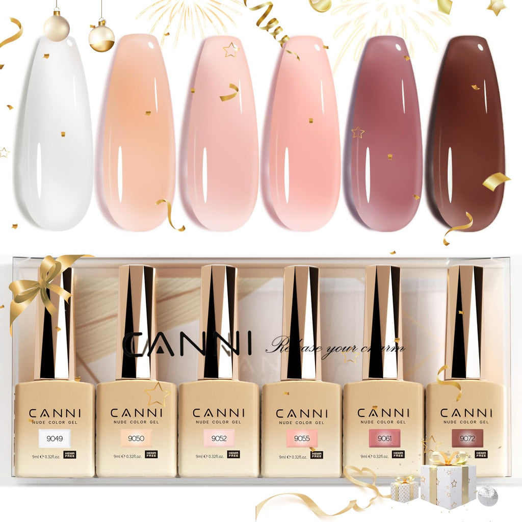 CANNI 9ml Hema-Free Jelly Gel Nail Polish Set – 6Pcs Nude Pink Milky White | Soak-Off LED Manicure Kit
