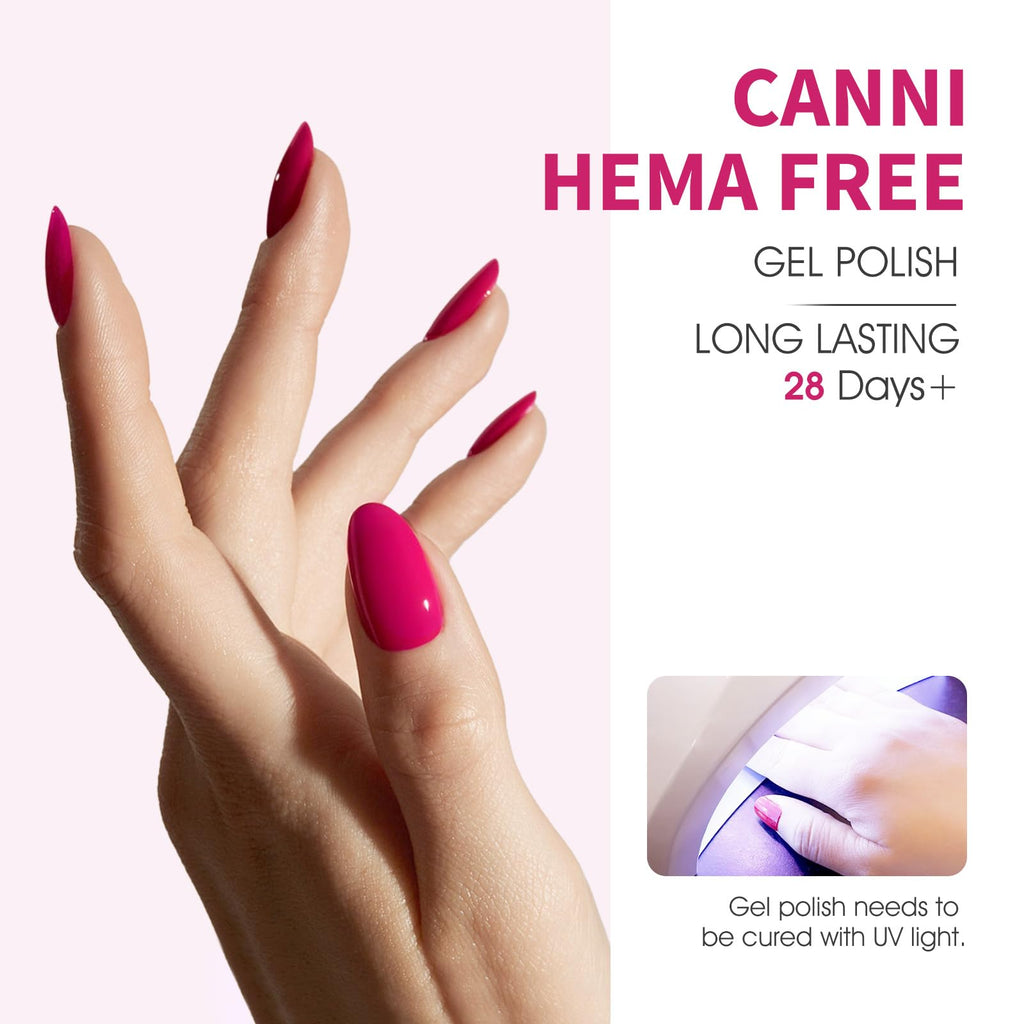 CANNI 9ml Hema-Free Gel Nail Polish Set (6-Pcs) White Black Burgundy Red Purple Nude | Soak-Off LED Gel Manicure Kit for Home