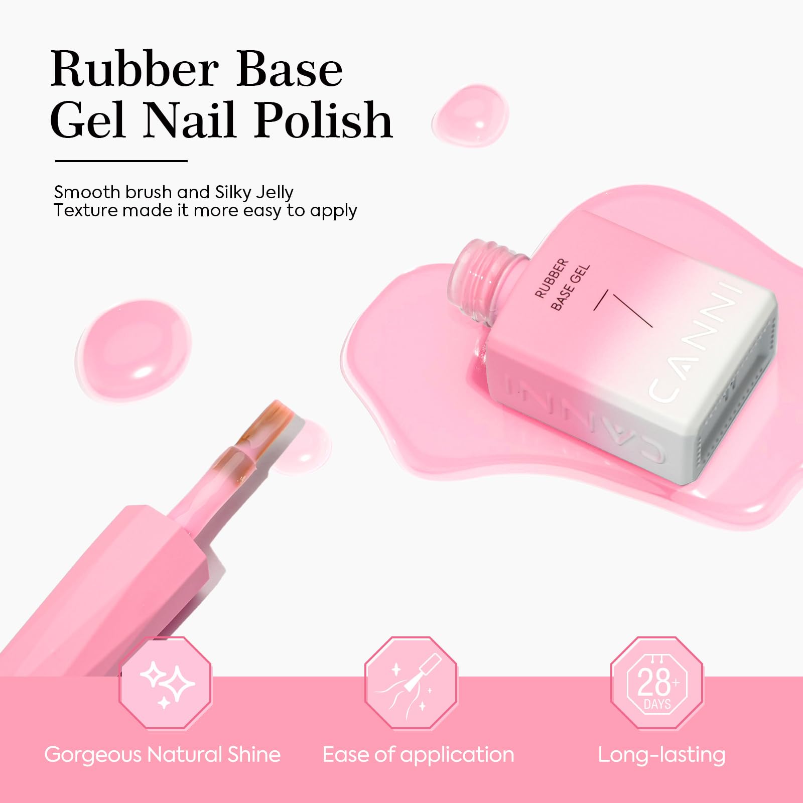 CANNI Rubber Base Gel Nail Polish Set – 6x9ml Transparent Pink Rubber Base for Nails | Soak-Off LED Manicure Kit