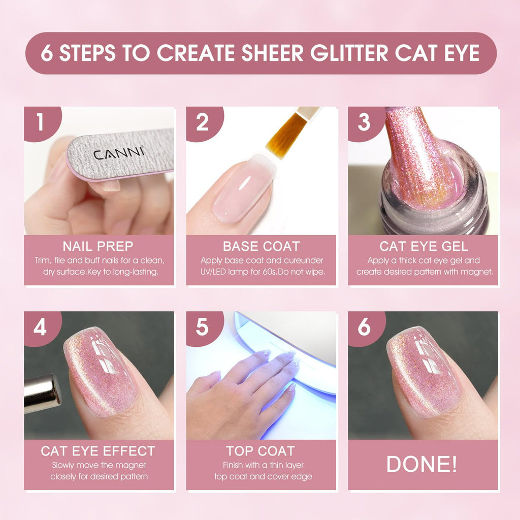 CANNI 8-Pcs Cat Eye Gel Nail Polish Set – 9ml Magnetic Shimmer Colors Kit