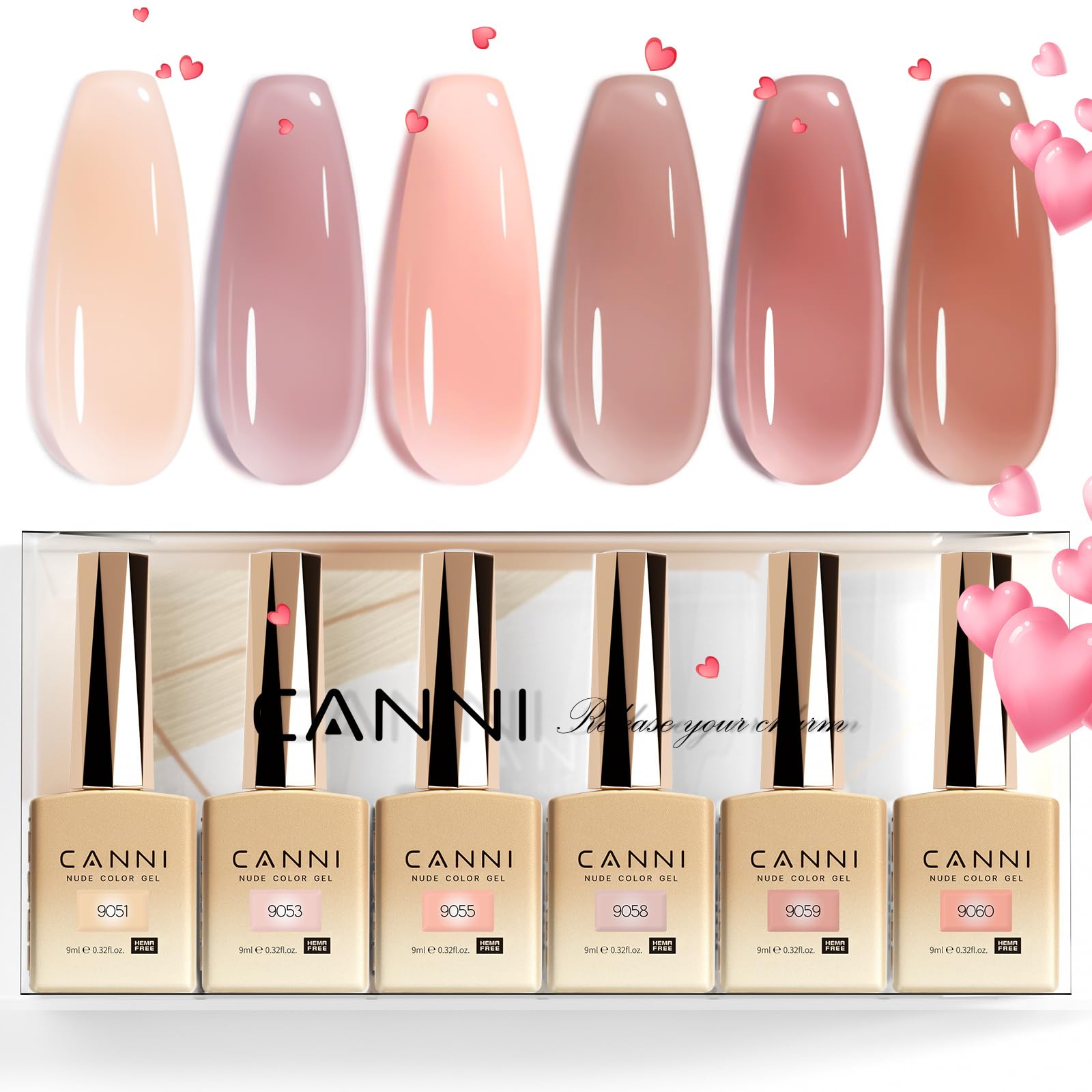 CANNI 6pcs 9ml Jelly Nude Pink Gel Nail Polish Set – HEMA-Free, Long-Lasting Gel Kit
