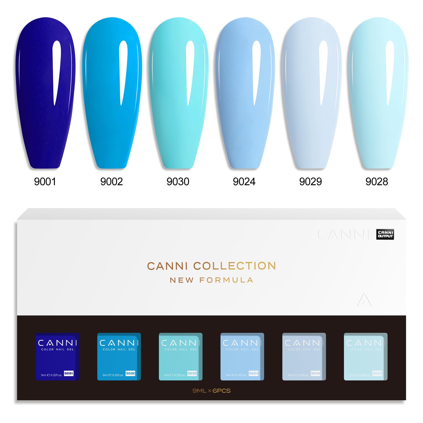 CANNI Blue Gel Nail Polish Set – 6 Colors (9ml Each) Baby Royal Light Blue & Aquarius Ocean-Inspired Shades