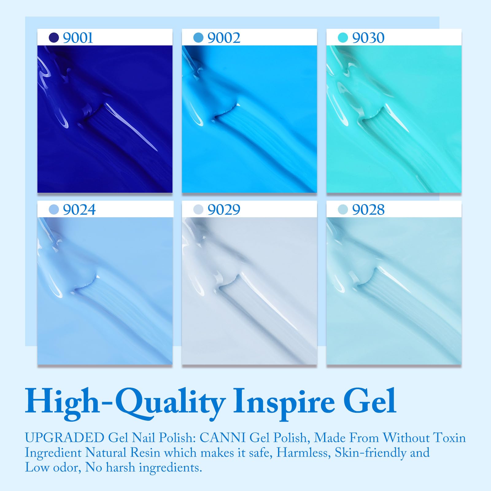 CANNI Blue Gel Nail Polish Set – 6 Colors (9ml Each) Baby Royal Light Blue & Aquarius Ocean-Inspired Shades