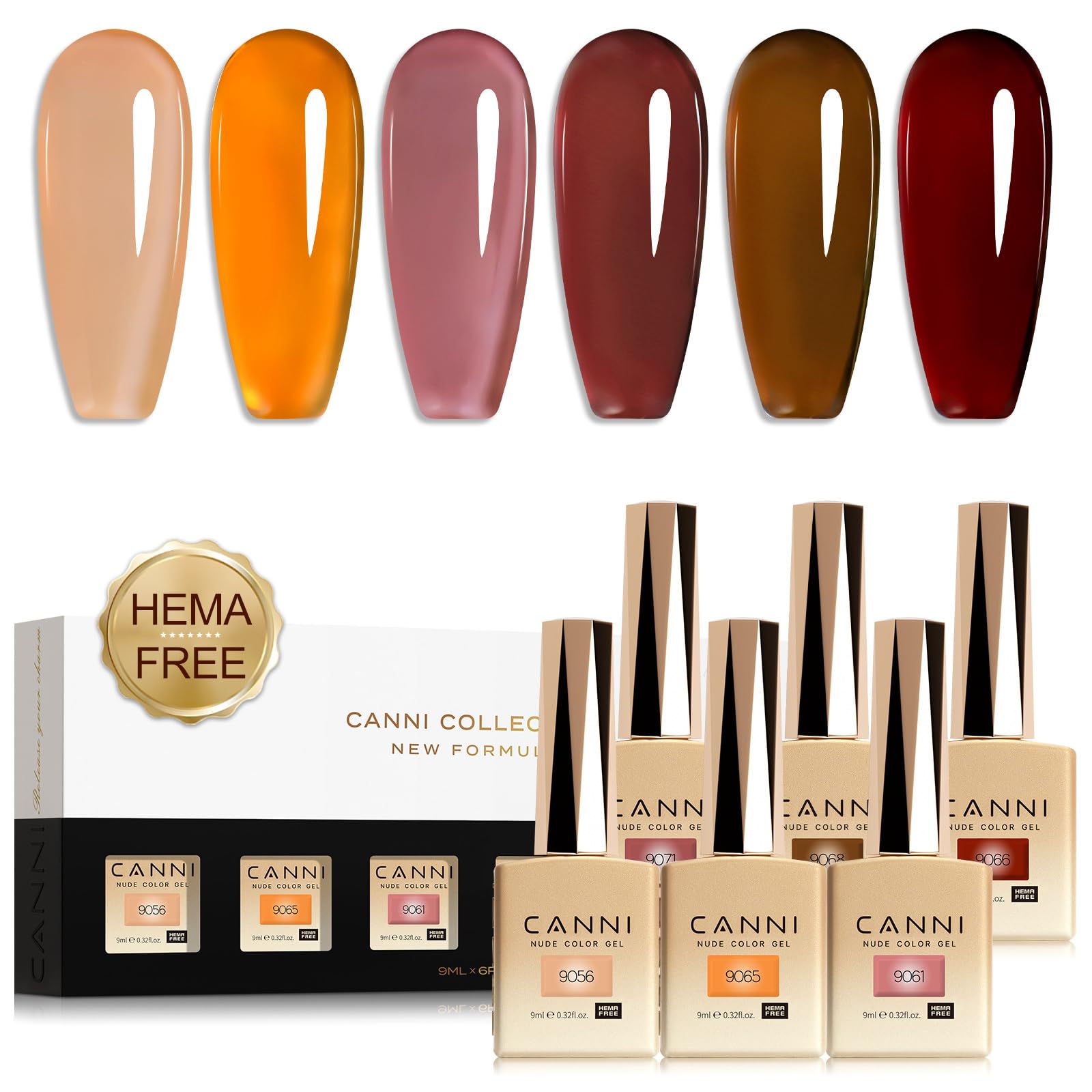 CANNI Brown Jelly Gel Nail Polish Set – 6 Translucent Coffee & Mocha Shades (9ML) | Soak-Off UV/LED